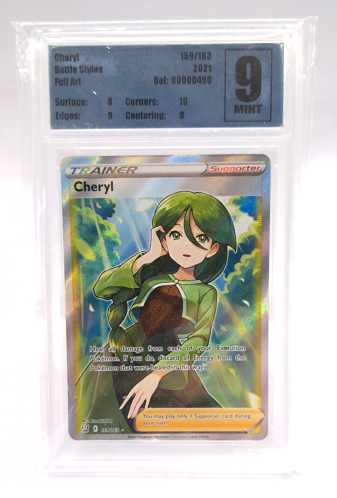 Pokémon Battle Style (2021) Cheryl Trainer Full Art Graded Trading Card. Grade 9 by Platinum Card...