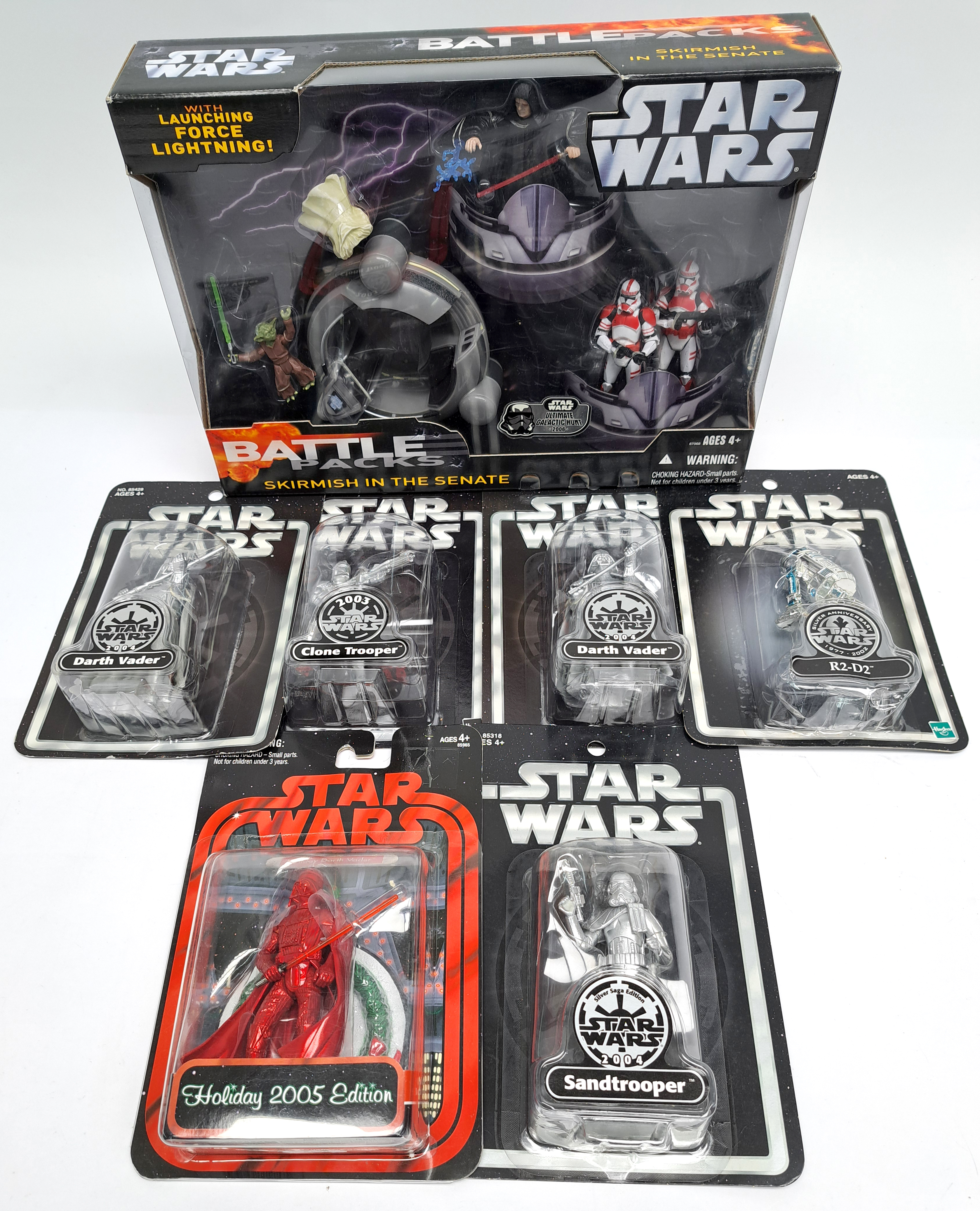 Hasbro Star Wars Skirmish in the senate battle pack, Holiday Darth vader in similar mixed lot. Mi...