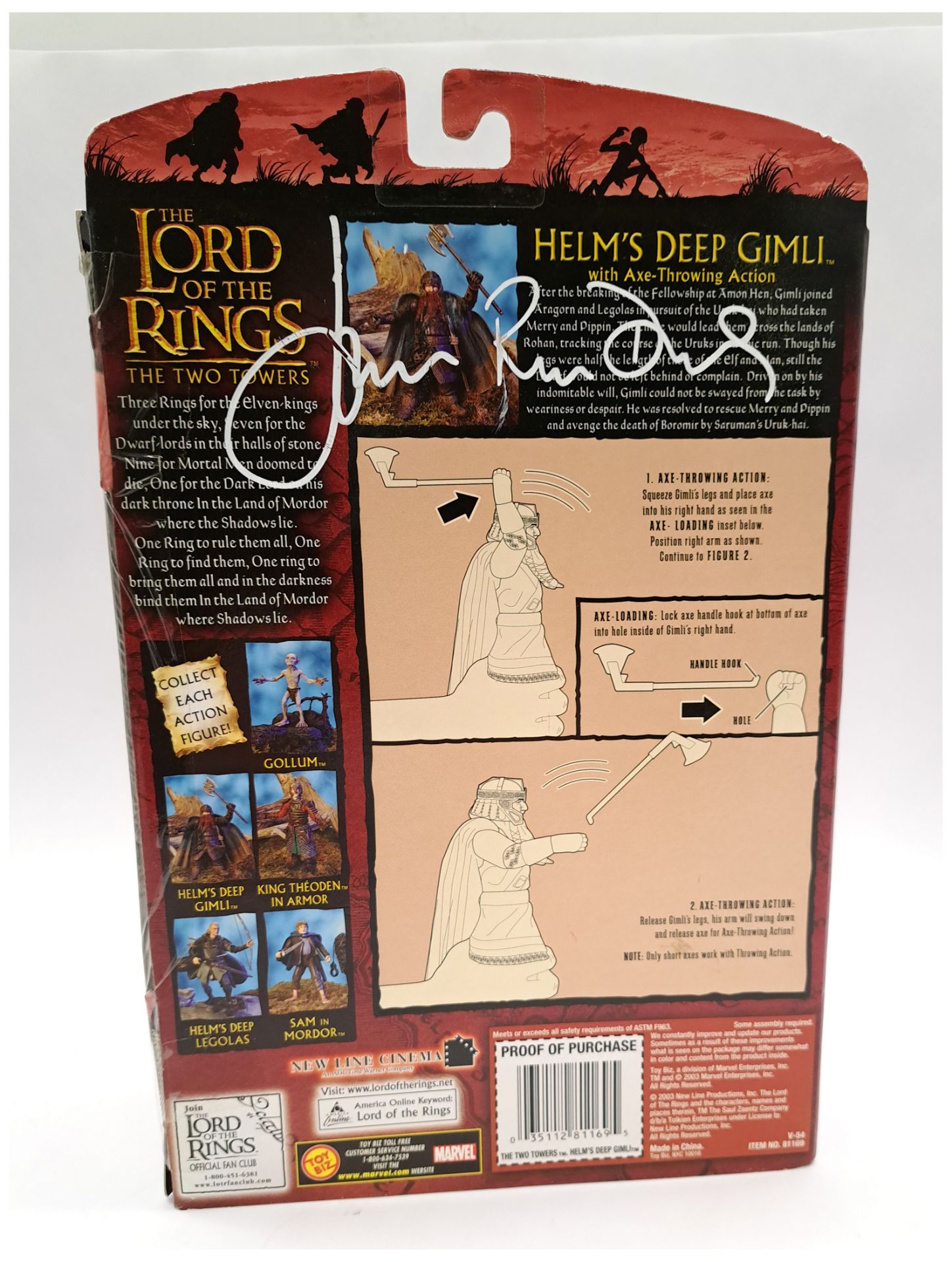 ToyBiz Lord of the Rings Gimli Action Figure Signed by John Rhys-Davies - Bild 2 aus 2