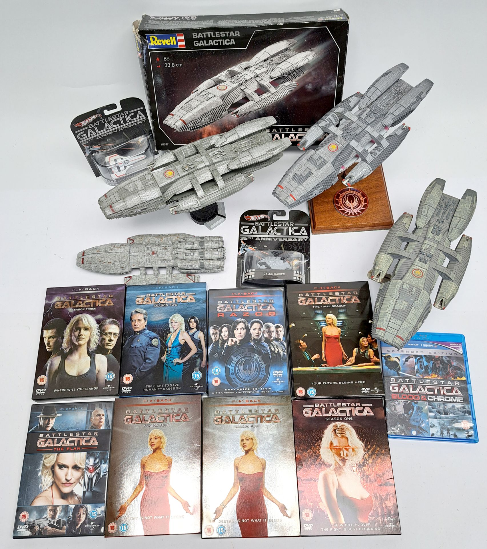 Hot Wheels, Revell, Battlestar Galactica Ships and DVD/Blu-ray mixed assorted lot. Excellent to n...