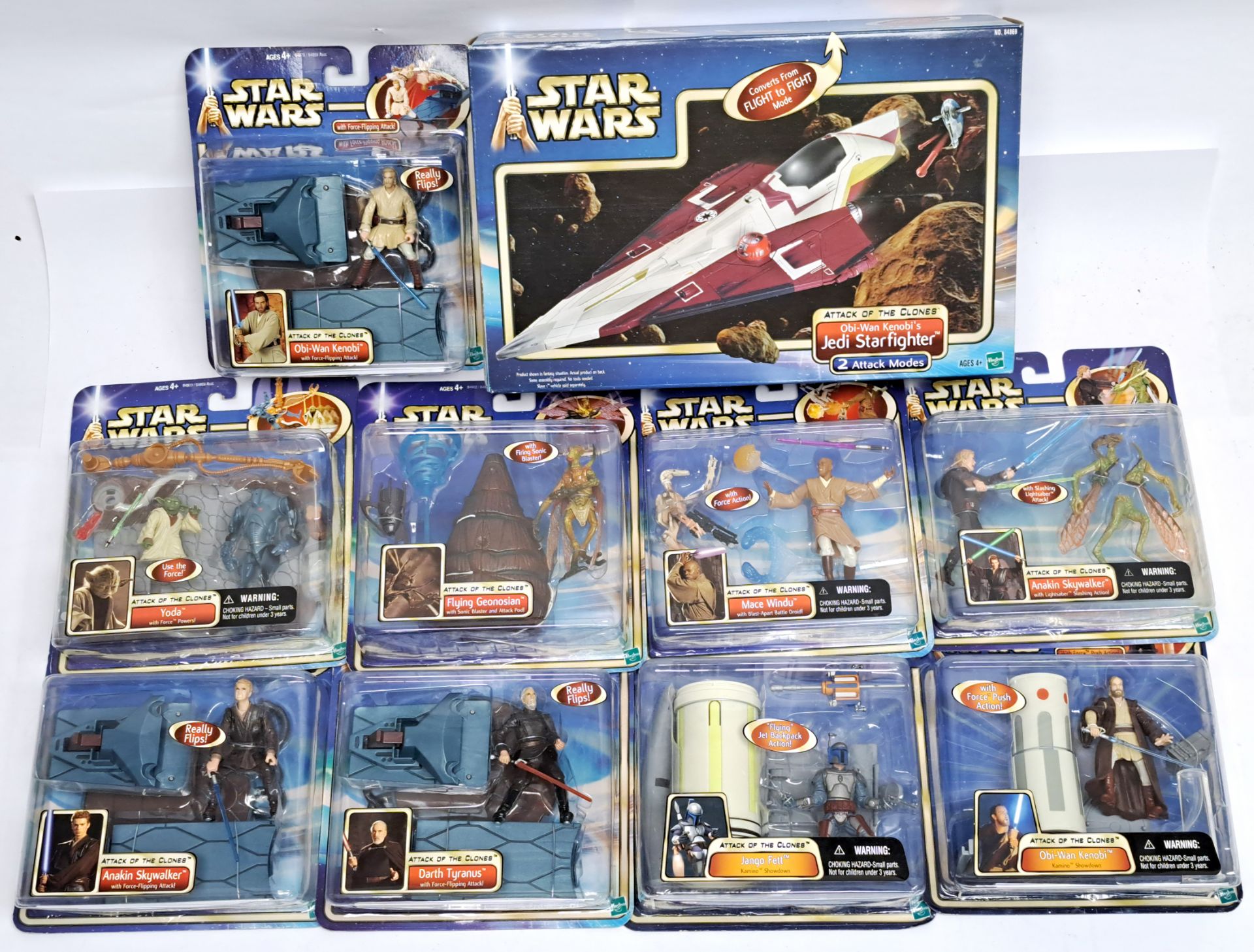 Star Wars Attack of the clones Deluxe figures with Obi Wan Starfighter sealed mint