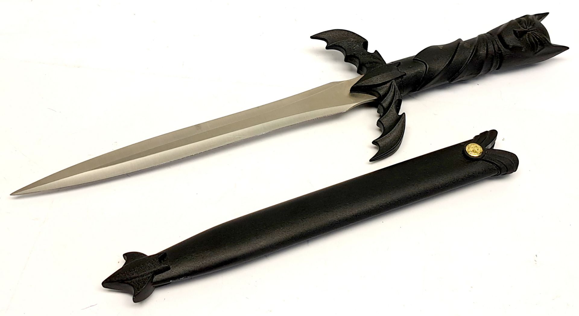"Batman" carved head Power & Honor Ares metal dagger