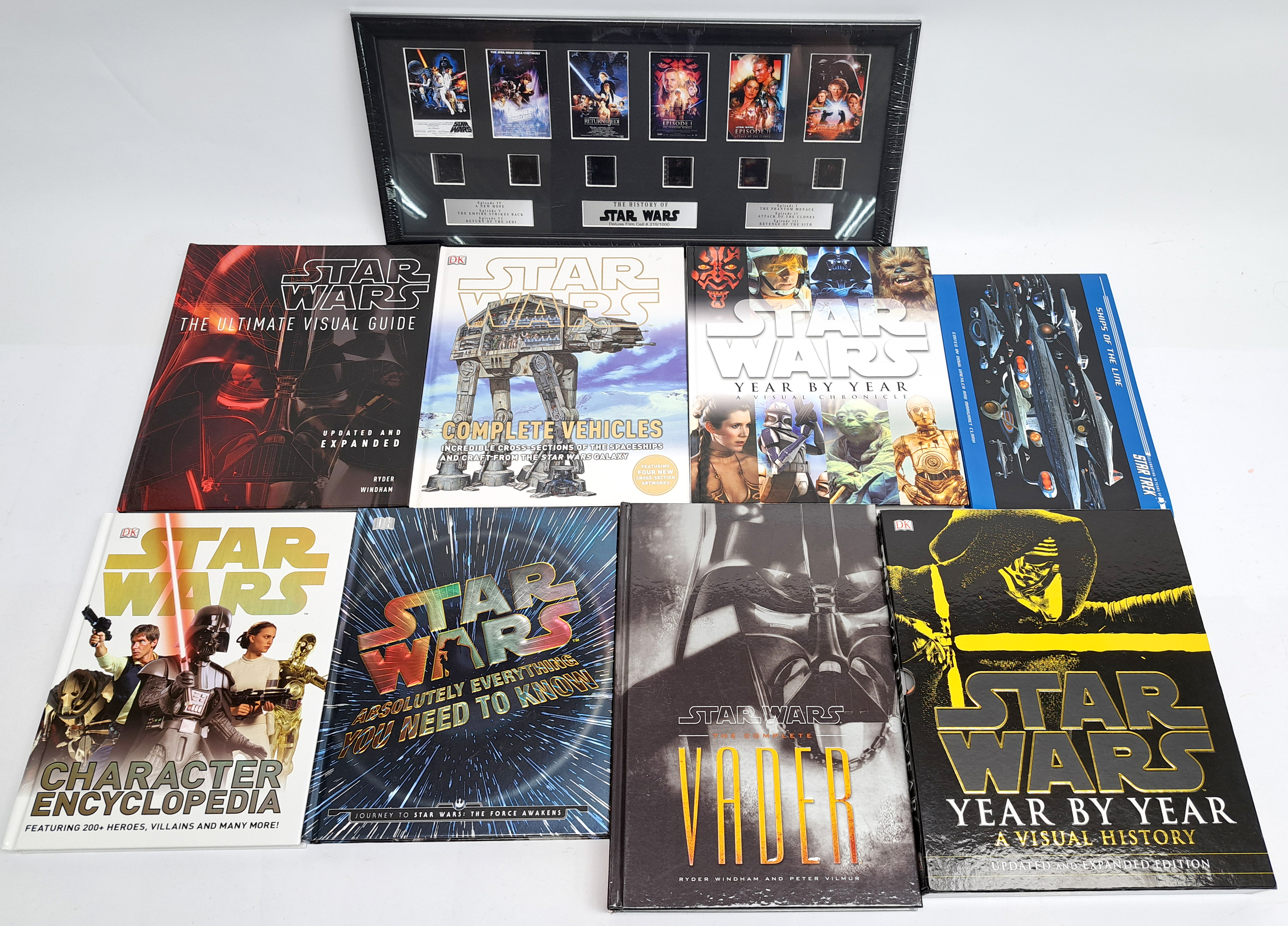 Dorling Kindersley Star Wars books mixed assortment and History of Star Wars film cells. Near min...