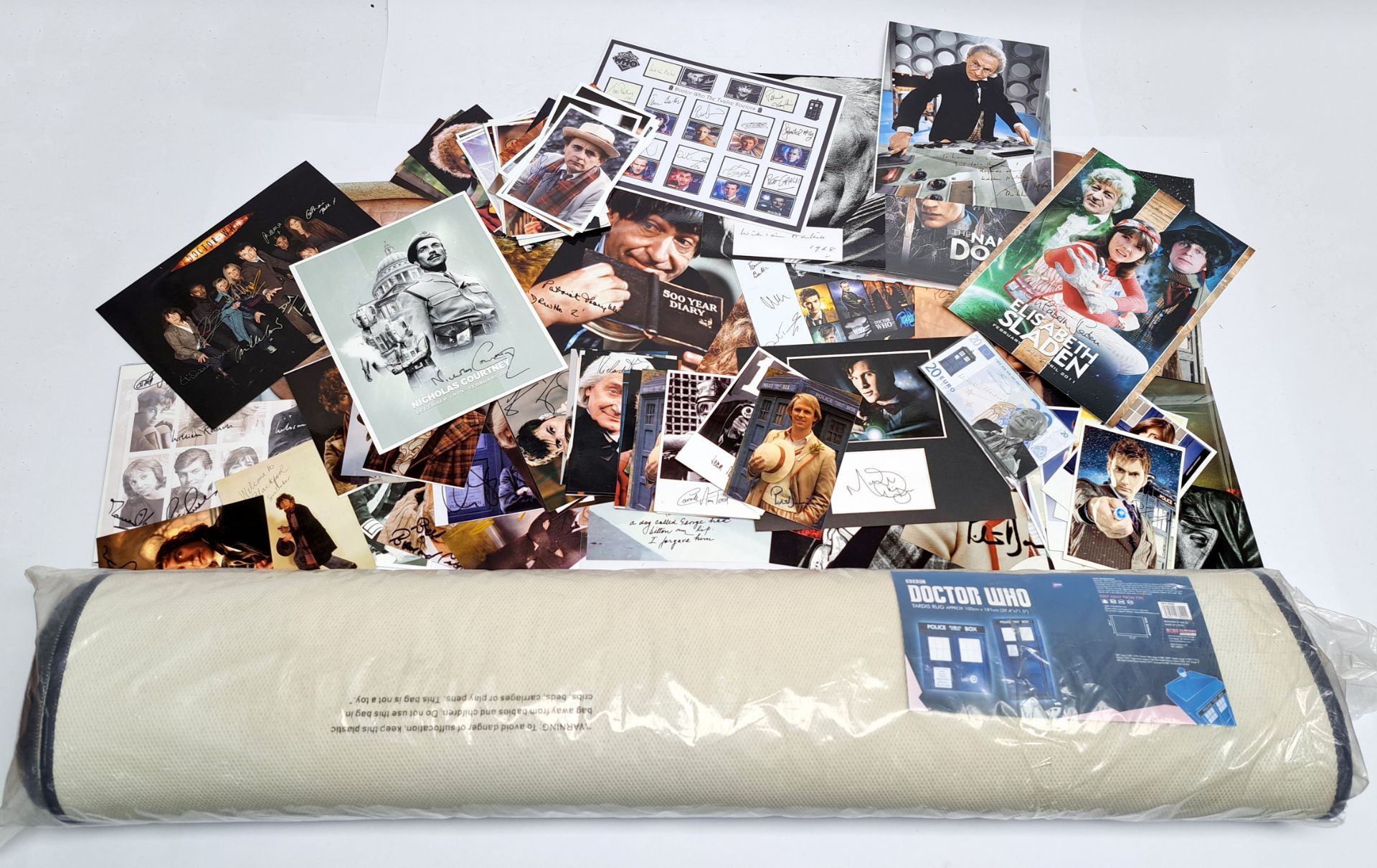 Robe Factory Doctor Who TARDIS rug & a large quantity of pre-printed signed Doctor Who photos & p...