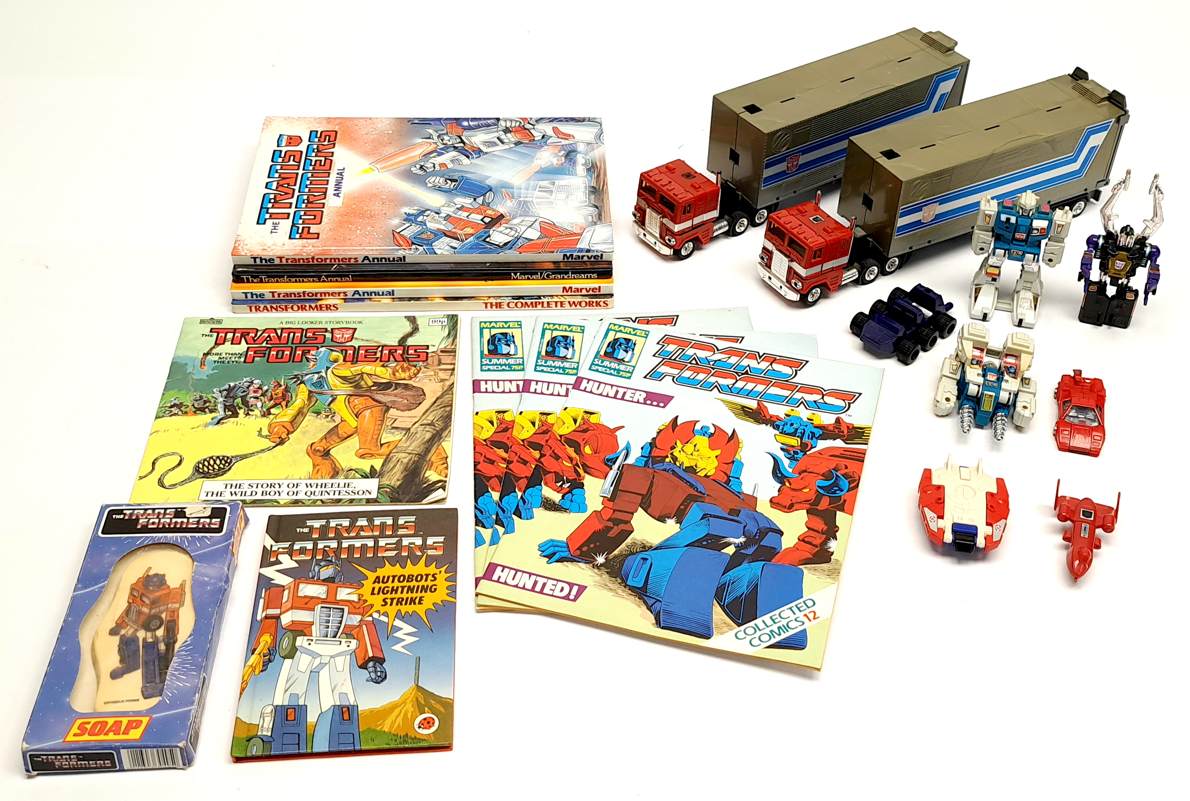 Hasbro Transformers G1 action figures, annuals, comics & soap