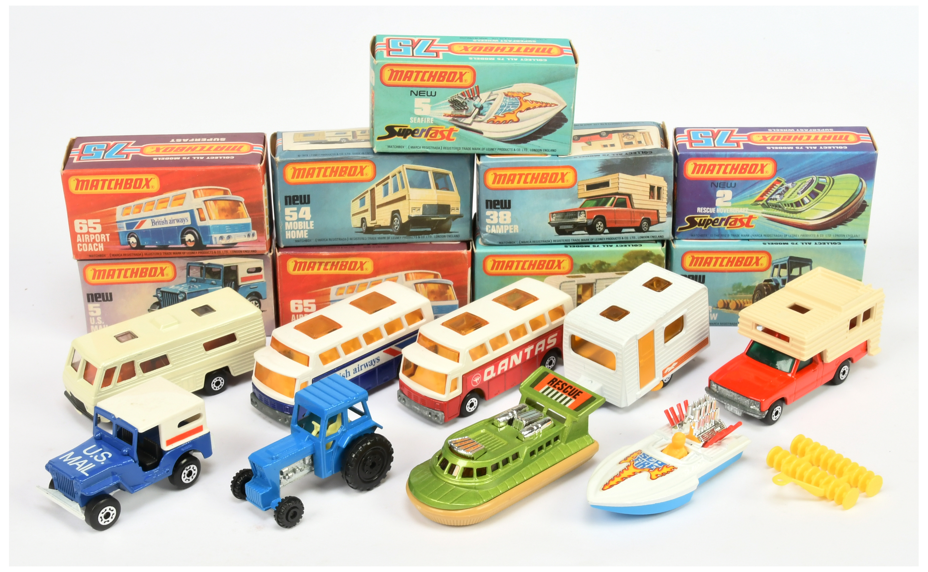 Matchbox Superfast Group Of 9 To Include - 31 Caravan - white and yellow, 46 Ford Tractor with Ha...