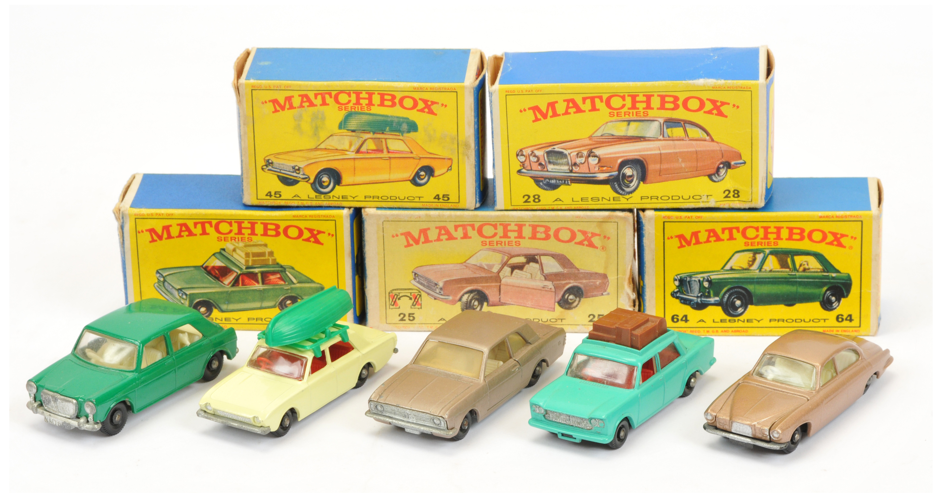 Matchbox Regular Wheels group of Cars to include 28c Jaguar Mark 10 with bare metal engine bay; 4...