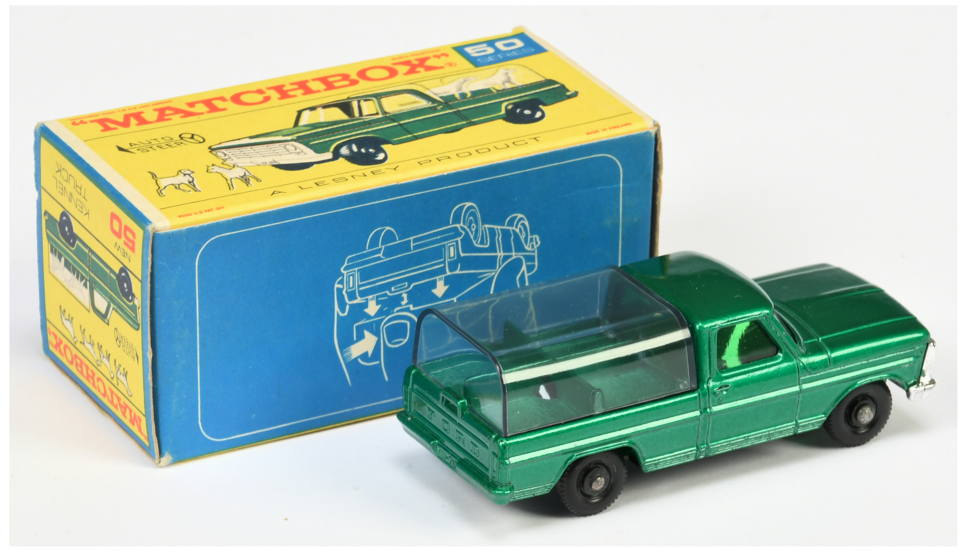 Matchbox Regular Wheels 50c Ford Kennel Truck - metallic green body with textured loadbed, chrome... - Image 2 of 2