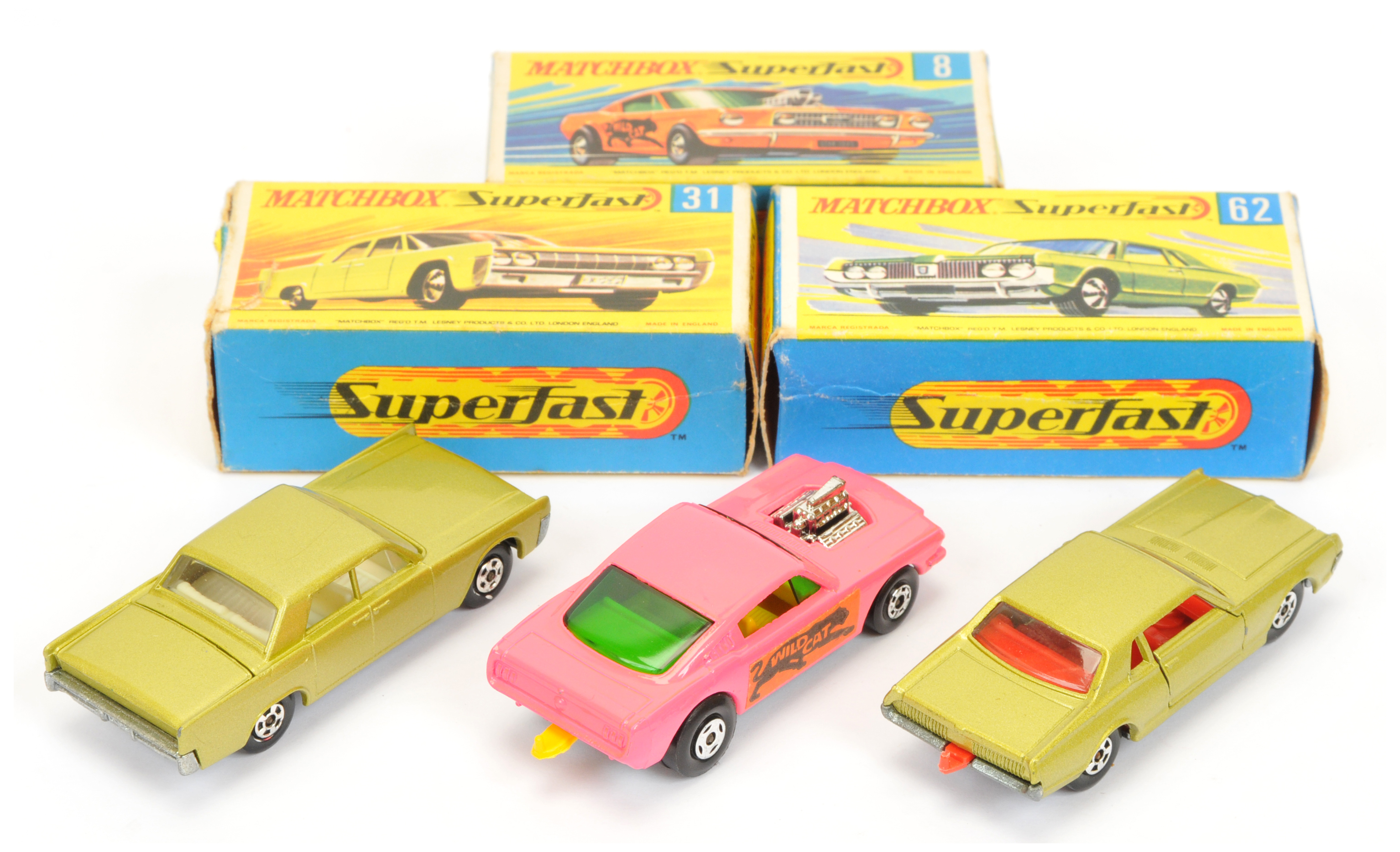 Matchbox Superfast  Group Of 3 - (1) 8b Ford Mustang Wildcat dragster - Pink body, black base, (2... - Image 2 of 2