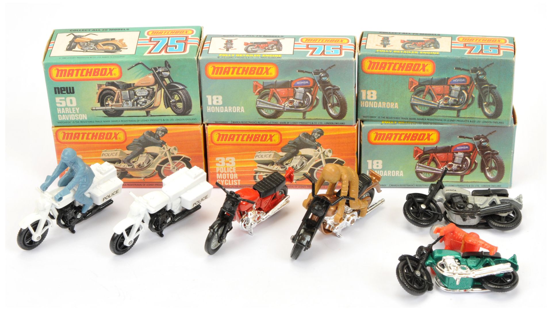 Matchbox Superfast Group Of 6 Motorcycles To Include  - 18b Hondarora CB750 - Green and Black, 33...