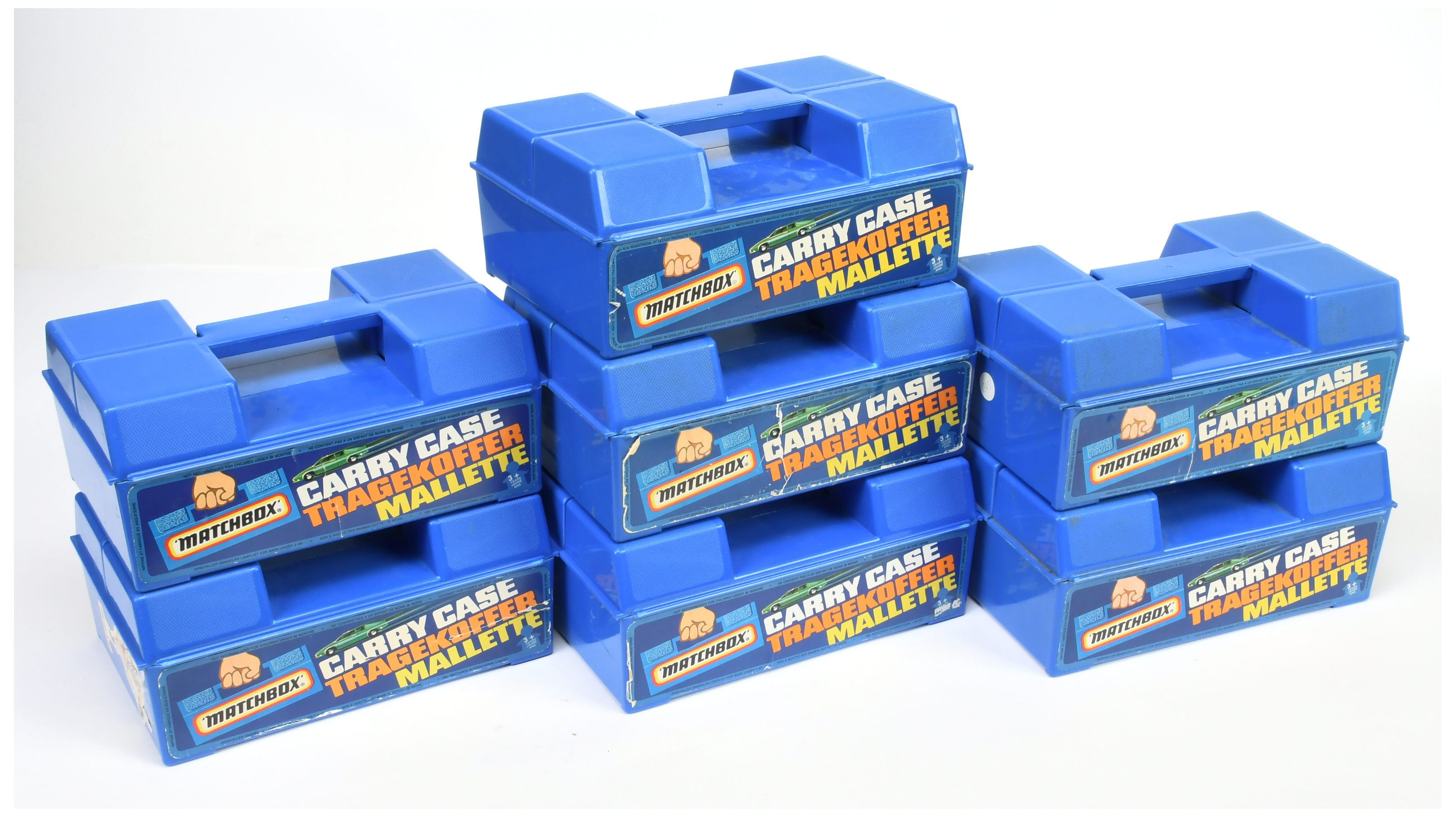 Matchbox Superfast Carry Cases Group Of 7 later issues - all hard plastic blue cases with each co...