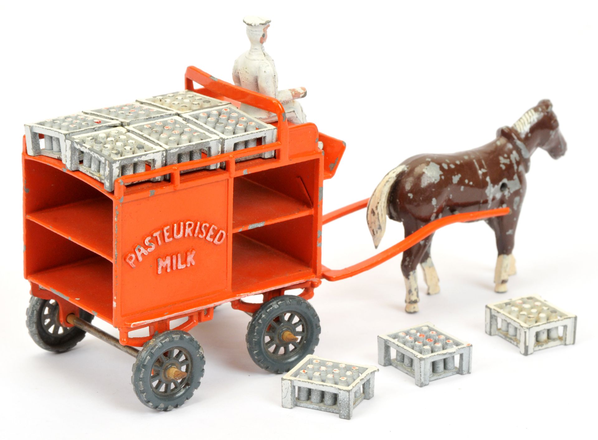 Matchbox Early Moko Lesney Toys large scale Horse Drawn Milk Float - orange float complete with 9... - Image 2 of 2