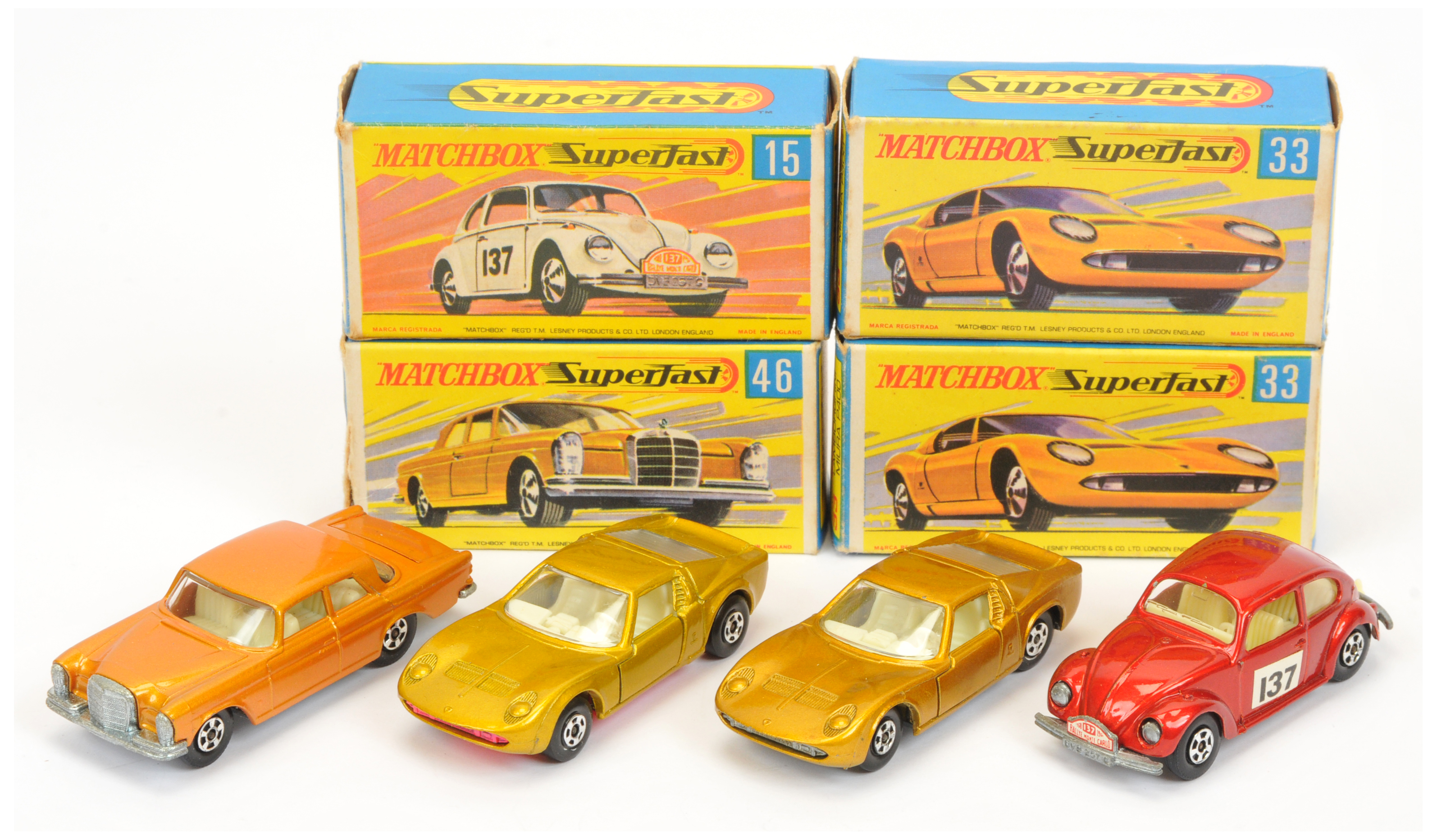 Matchbox Superfast  Group Of 4 - (1) 15a Volkswagen "Rallye Monte Carlo" - Metallic red with raci...