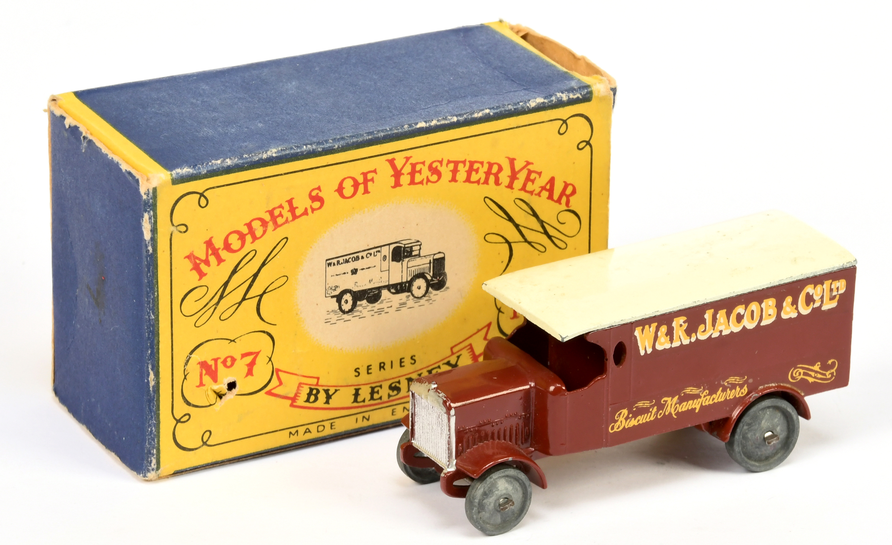 Matchbox Models of Yesteryear Y7 1918 4-ton Leyland Van "W & R Jacob & Co Ltd" - brown body with ...