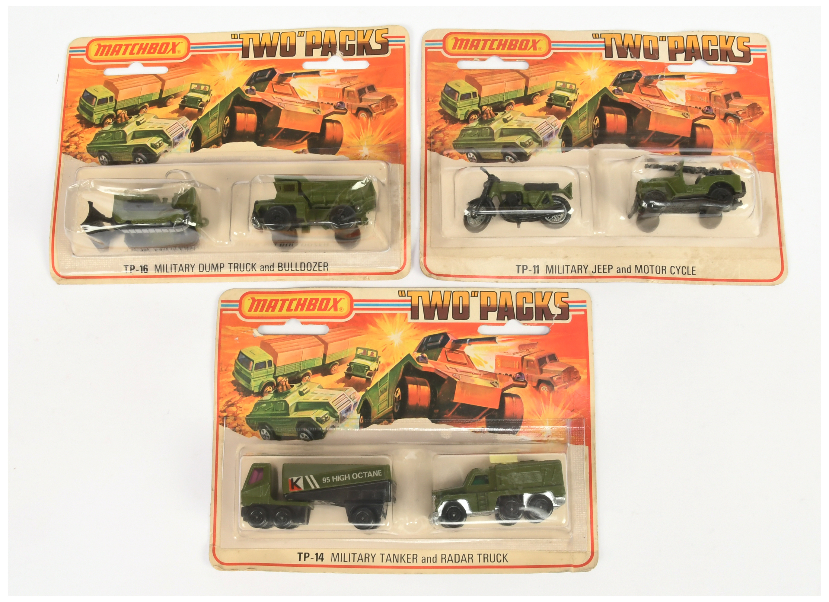 Matchbox Superfast A Group of 3 Military Twin Packs - (1) TP-11 - Hondarora Motorcycle and Jeep, ...