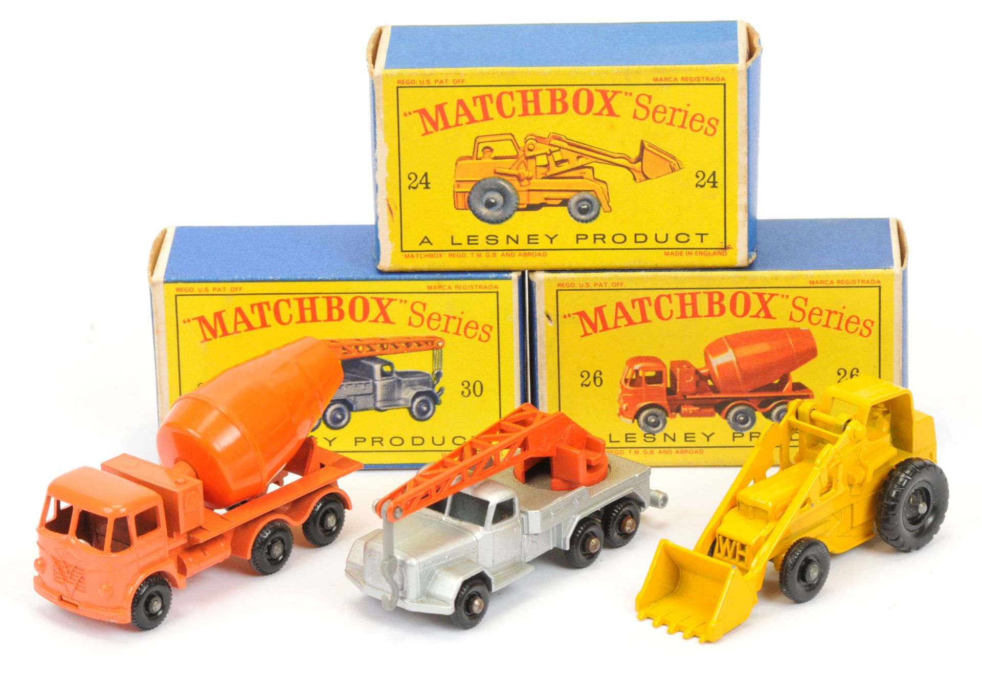 Matchbox Regular Wheels Construction group  (1) 24b Hydraulic Excavator - yellow (2) 26b Foden Ce...