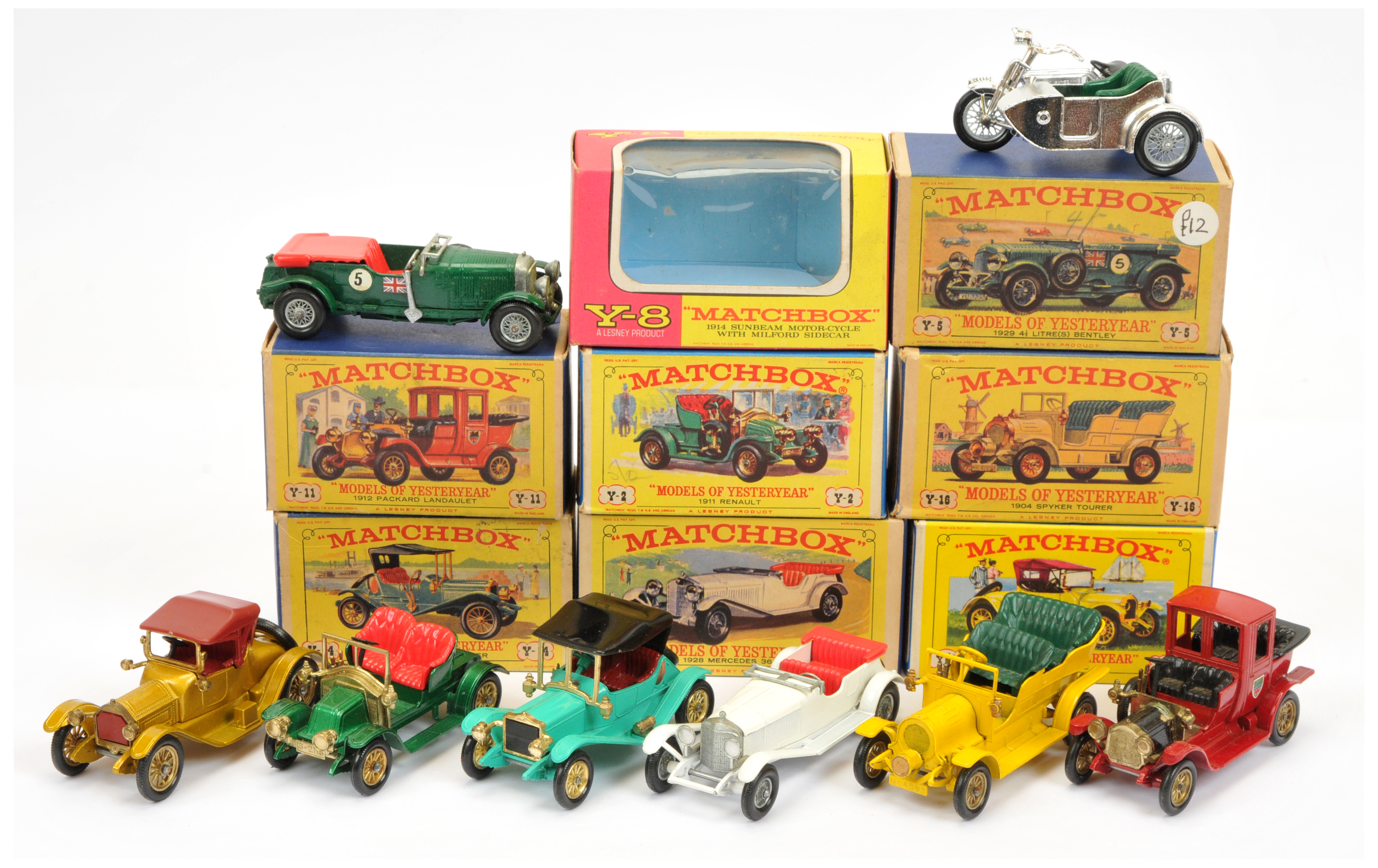 Matchbox Models Of Yesteryear Group 8 To Include - Y8 Sunbeam Motorcycle and Sidecar - Chrome pla...