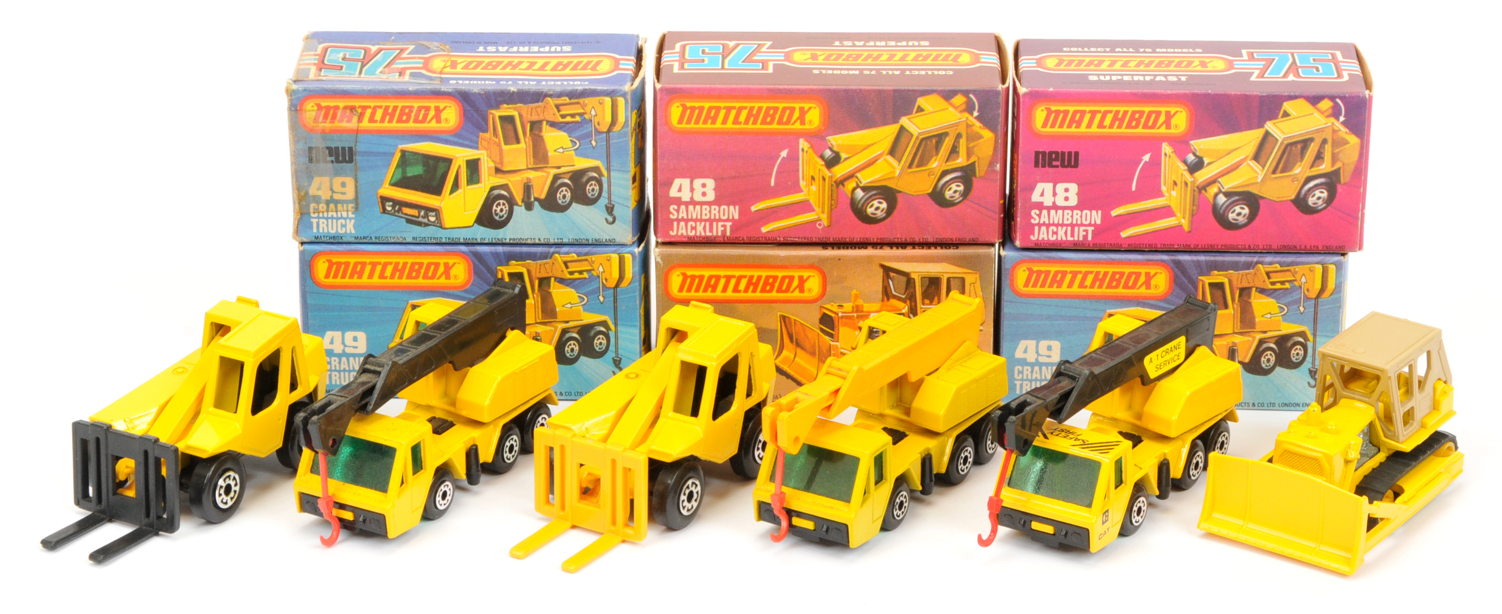 Matchbox Superfast group of Construction Vehicles. (1)  48c Sambron Jacklift with yellow forks (2...