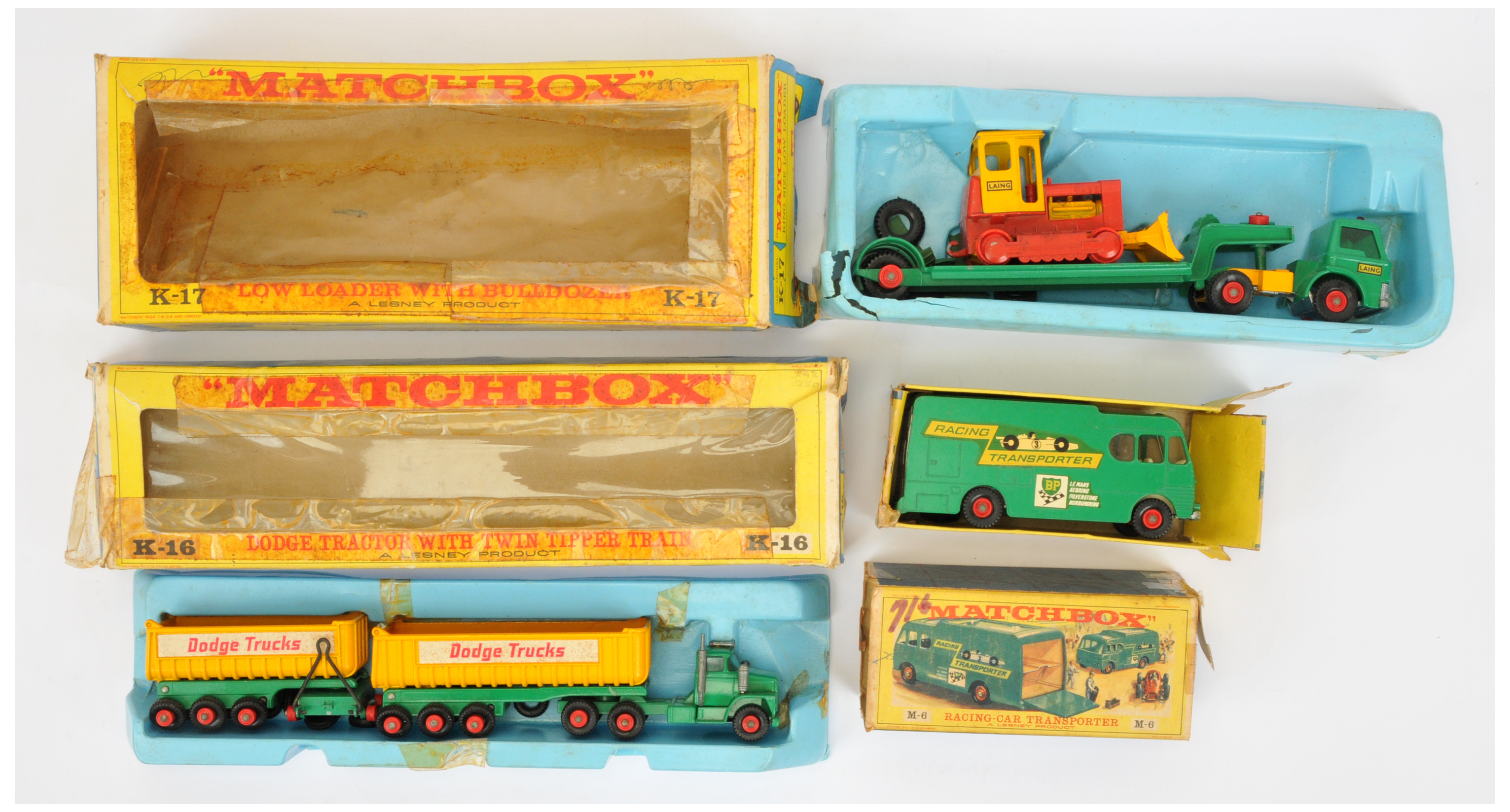 Matchbox King Size group (1) K16 Dodge Tractor Unit with twin Tipper Trailers - tyres loose but p...