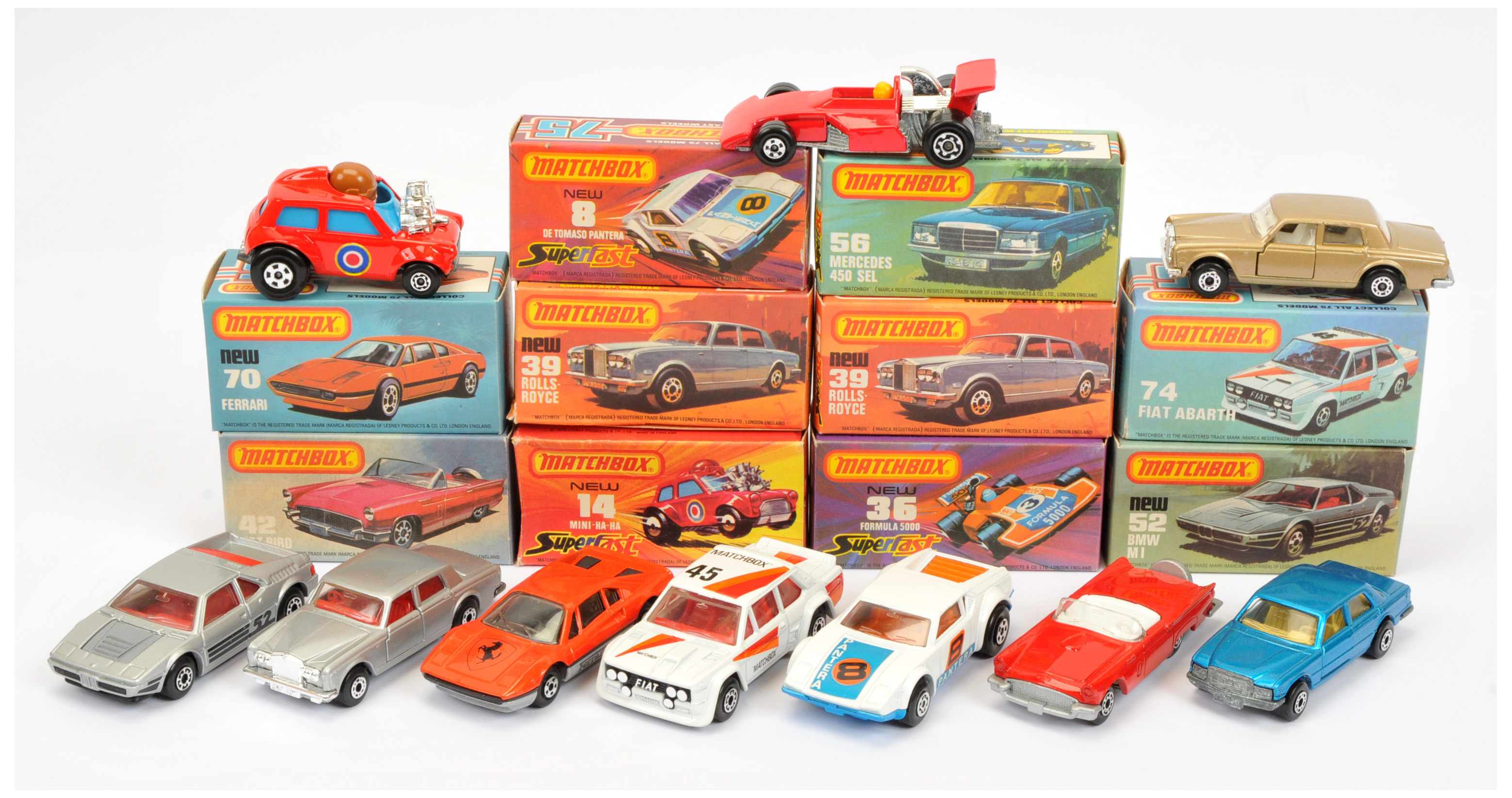 Matchbox Superfast A Group Of 10 To Include - 39b Rolls Royce - Silver, red interior,14b Mini Ha ...