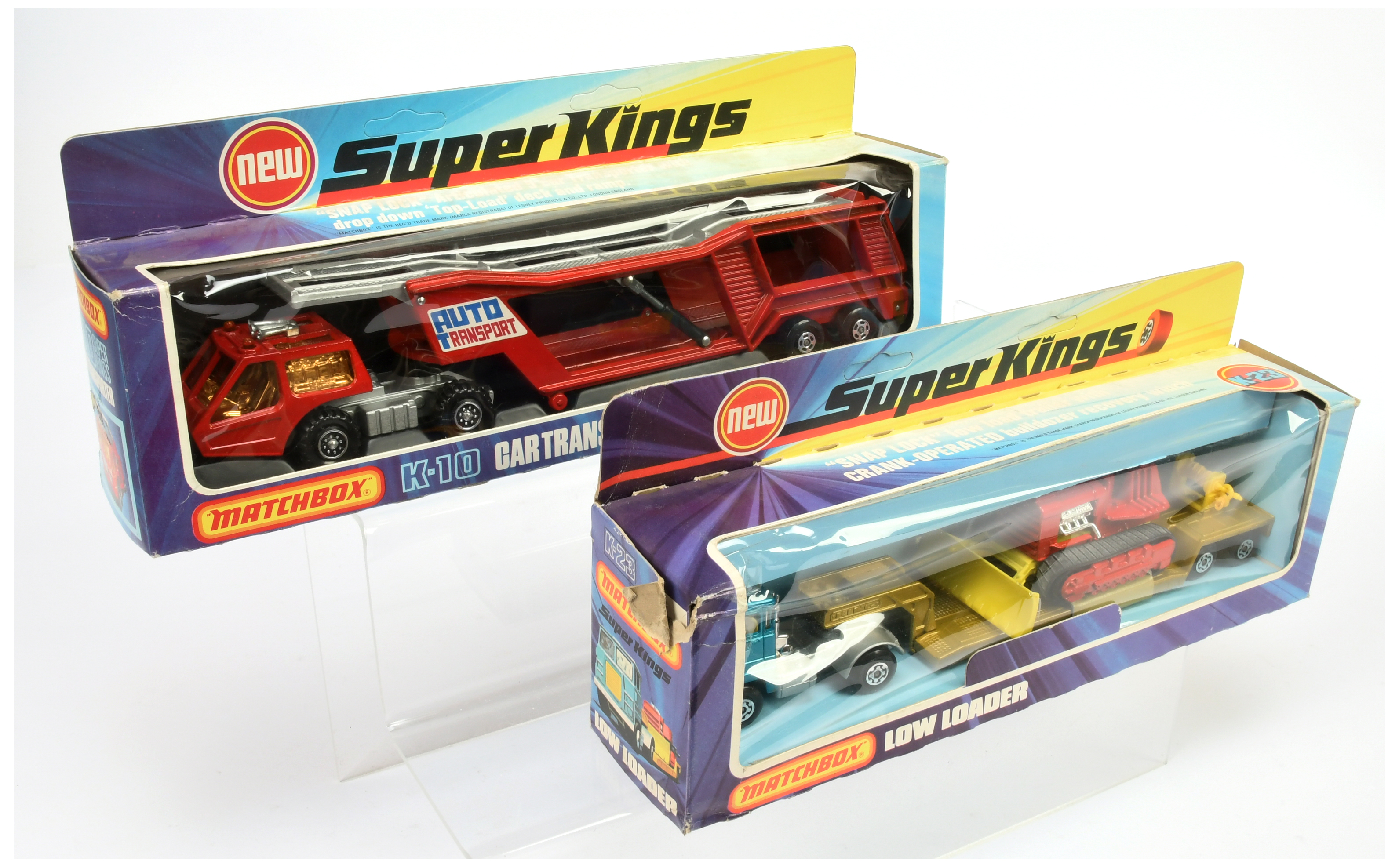 Matchbox Superkings  A Pair - (1) K10 Car Transporter - Red and Silver and  (2) K23 Scammell Low ...
