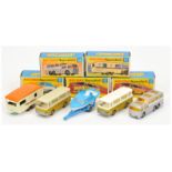 Matchbox Superfast  Group Of 5 - (1) 9a Boat on Trailer - Blue and white,  (2) 12b Setra Coach - ...