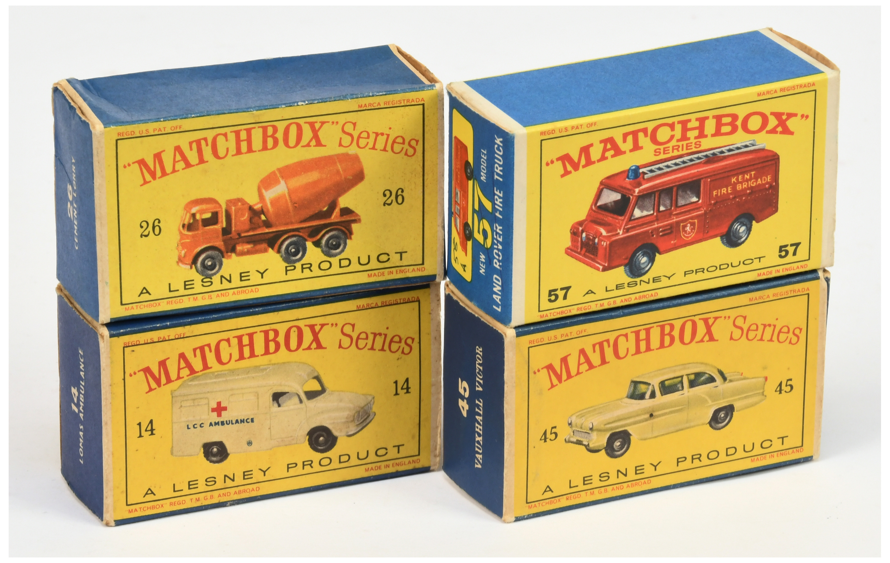 Matchbox Regular Wheels Empty Boxes Group Of 4 - (1) 14c Lomas "Ambulance", (2) 26b Foden Cement ... - Image 2 of 2
