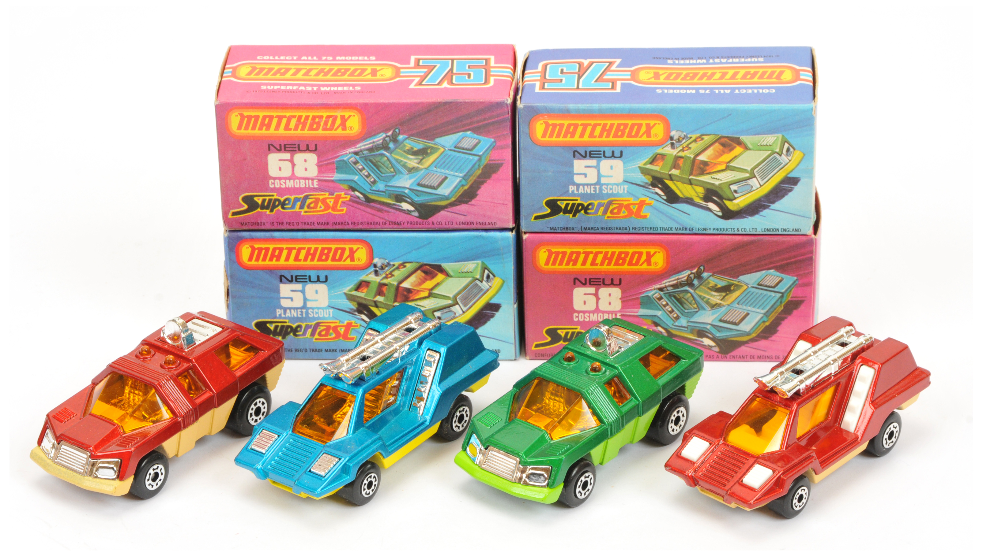 Matchbox Superfast Group Of 4 To Include (1) 59 Planet Scout - Two-Tone Green, (2) Same but Metal...