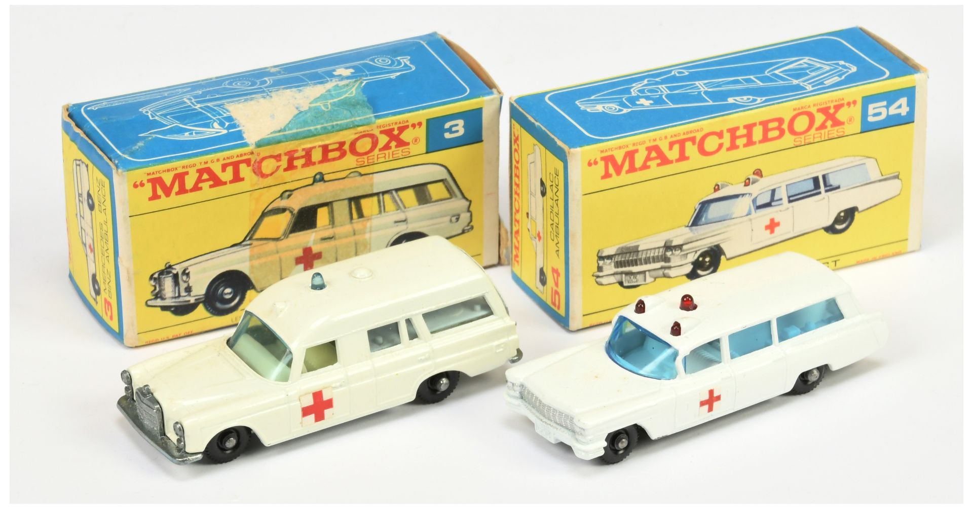 Matchbox Regular Wheels pair (1) 3c Mercedes "Ambulance" - off white, with patient on stretcher, ...