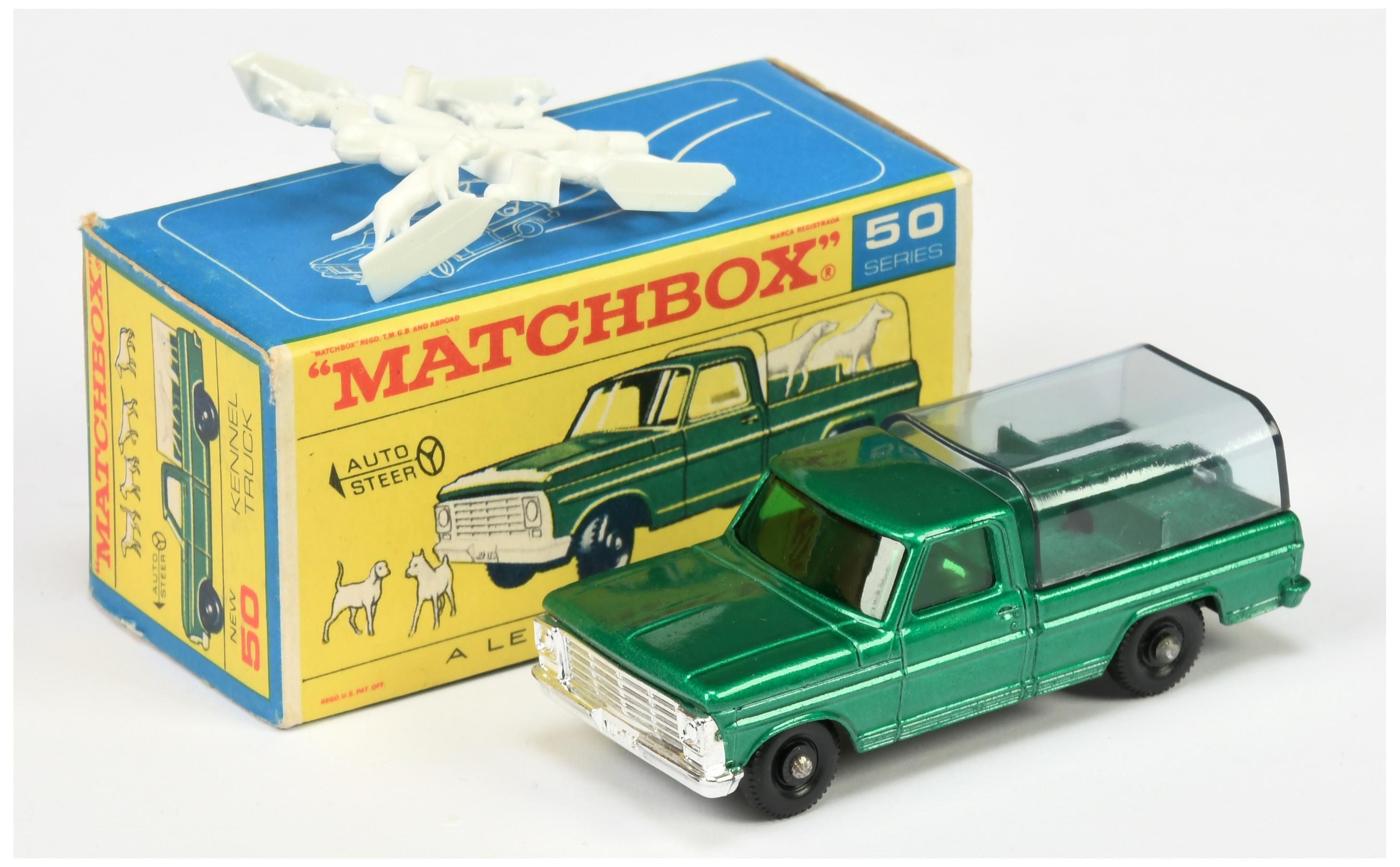 Matchbox Regular Wheels 50c Ford Kennel Truck - metallic green body with textured loadbed, chrome...