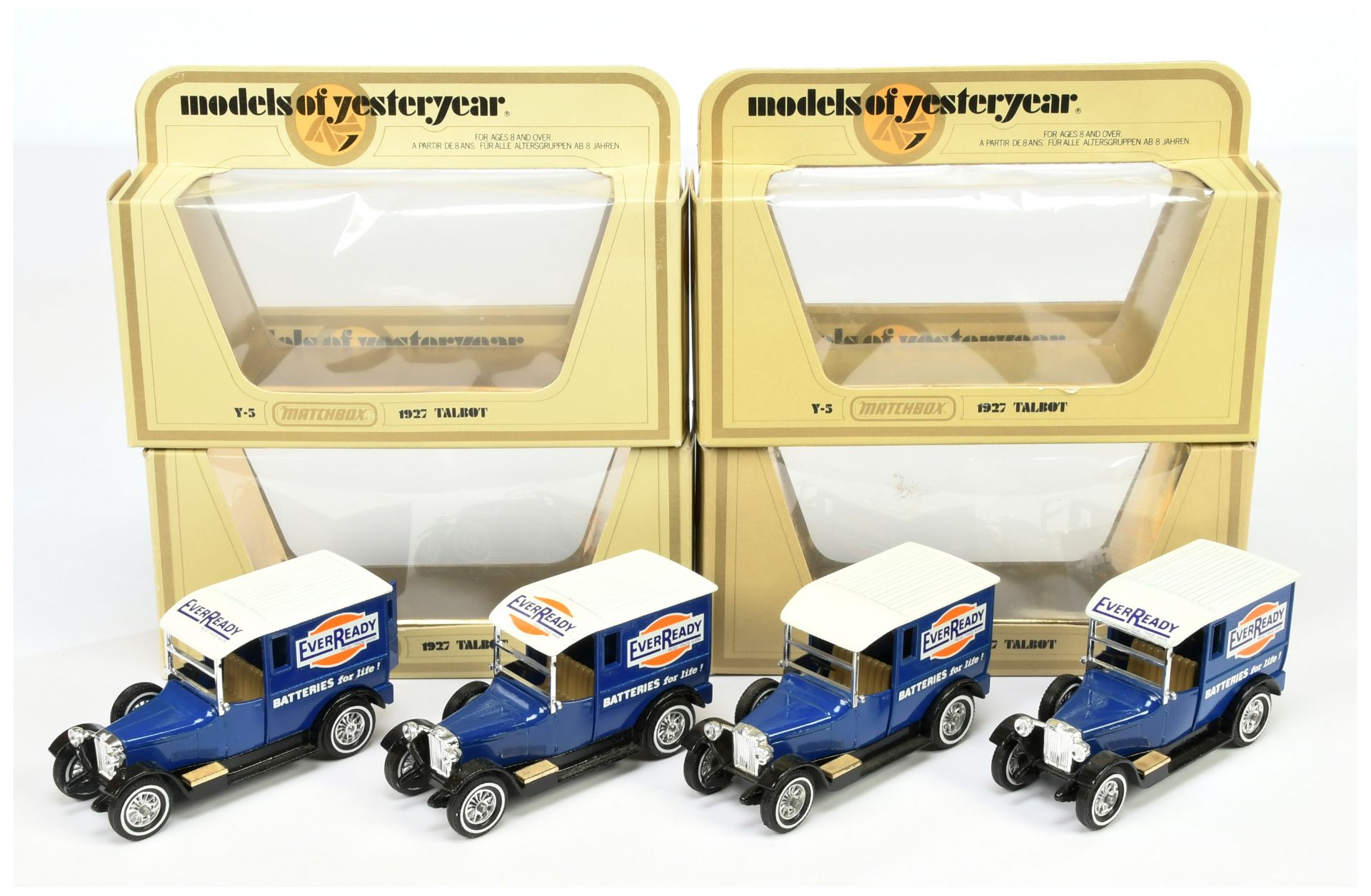 Matchbox Models of Yesteryear group of Y5 Talbot Van 'Ever Ready' Trial models (1) dark blue, whi...