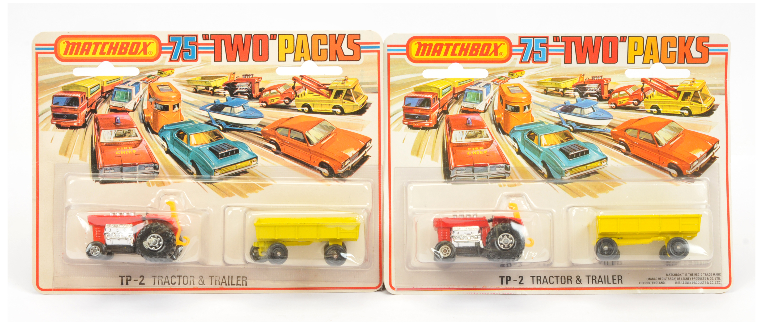 Matchbox Superfast TP-2 Twin Pack A pair - (1) Red Tractor with Maltese front wheels and Trailer ...