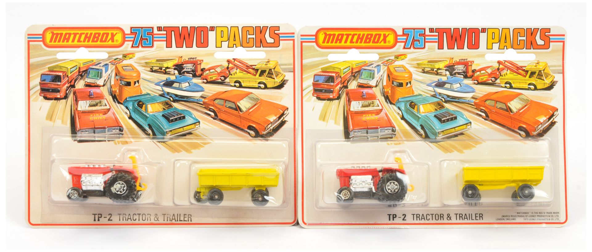 Matchbox Superfast TP-2 Twin Pack A pair - (1) Red Tractor with Maltese front wheels and Trailer ...