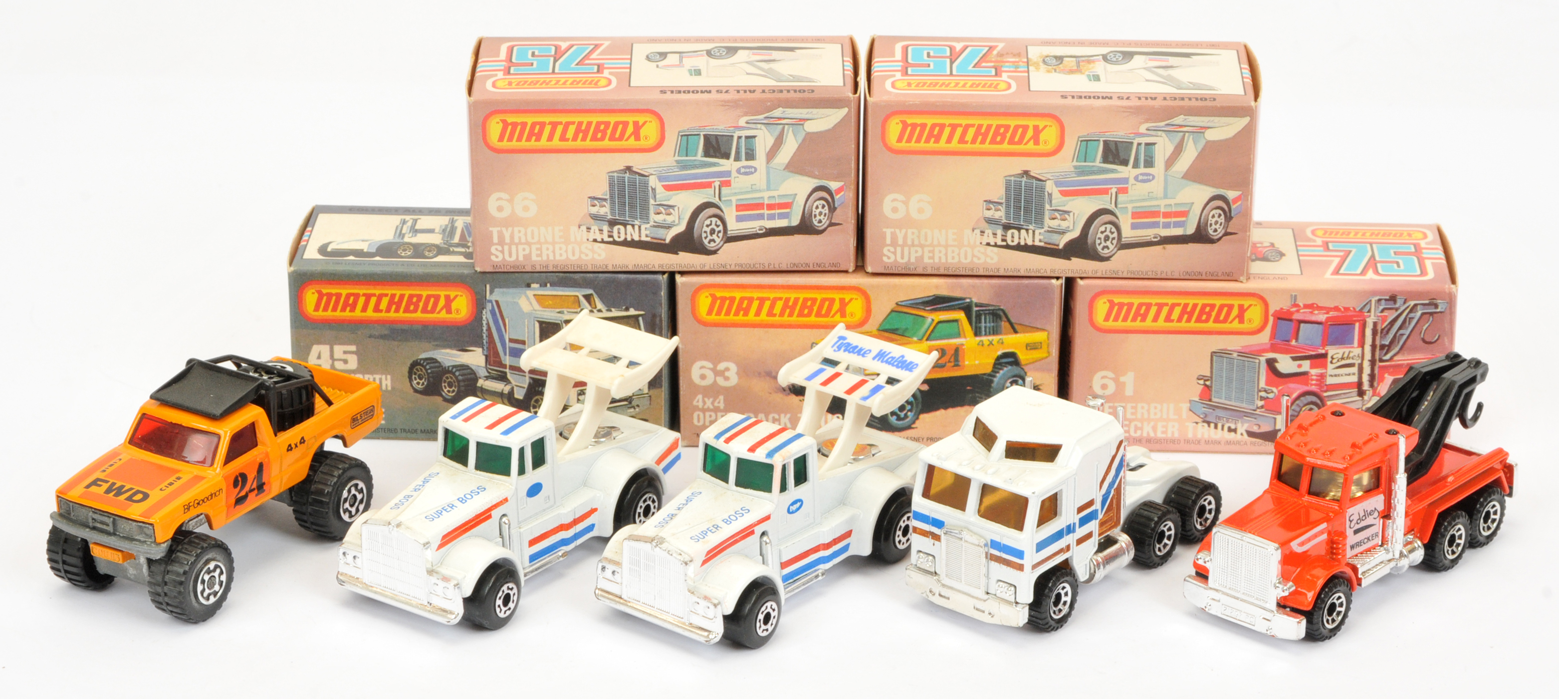 Matchbox Superfast group (1) 45c Kenworth Cabover Tractor Unit - white body with brown & blue tam...