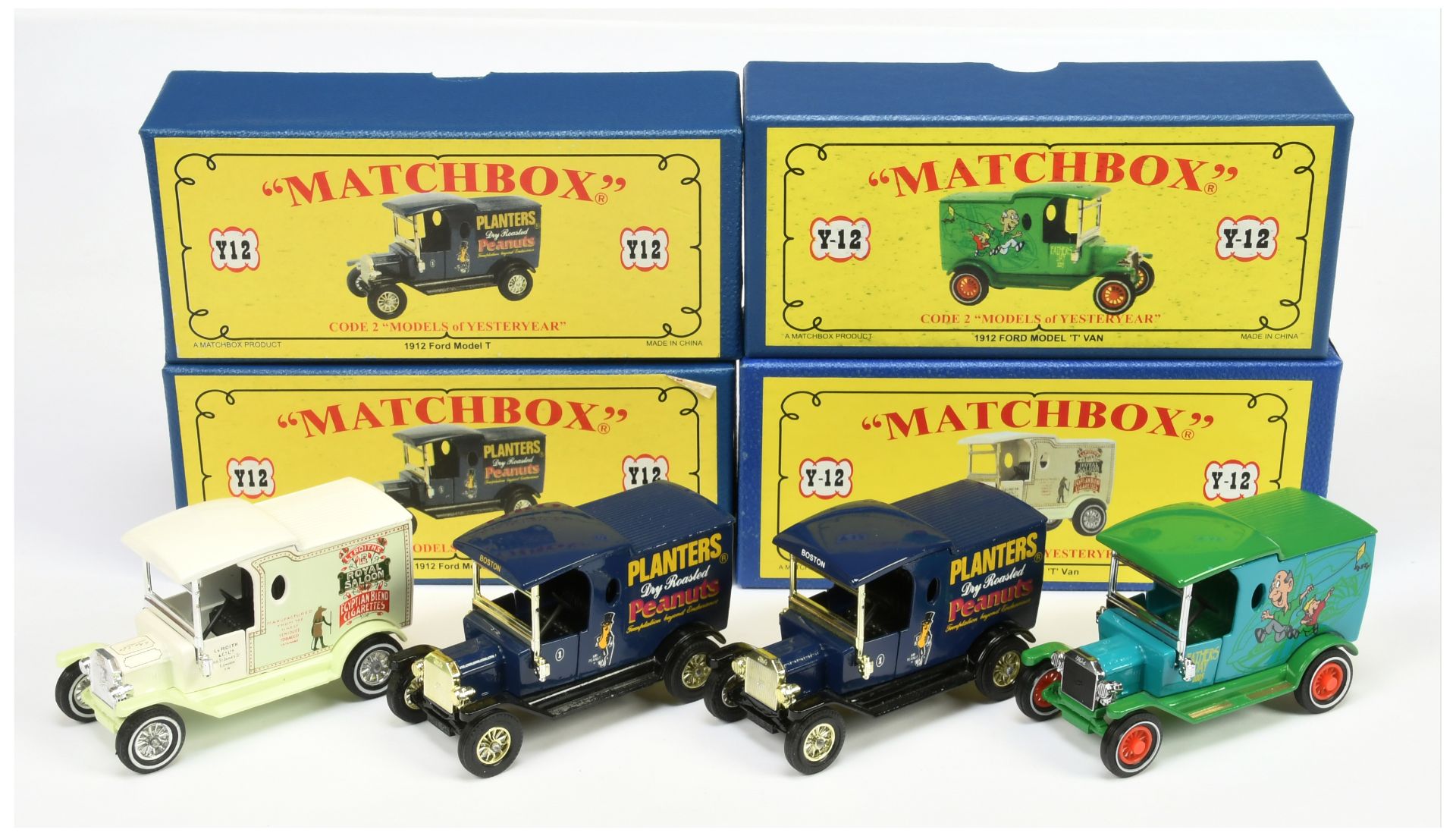 Matchbox Models of Yesteryear Code 2 issues "Planters Dry Roasted Peanuts" (1) Y12 dark blue body...