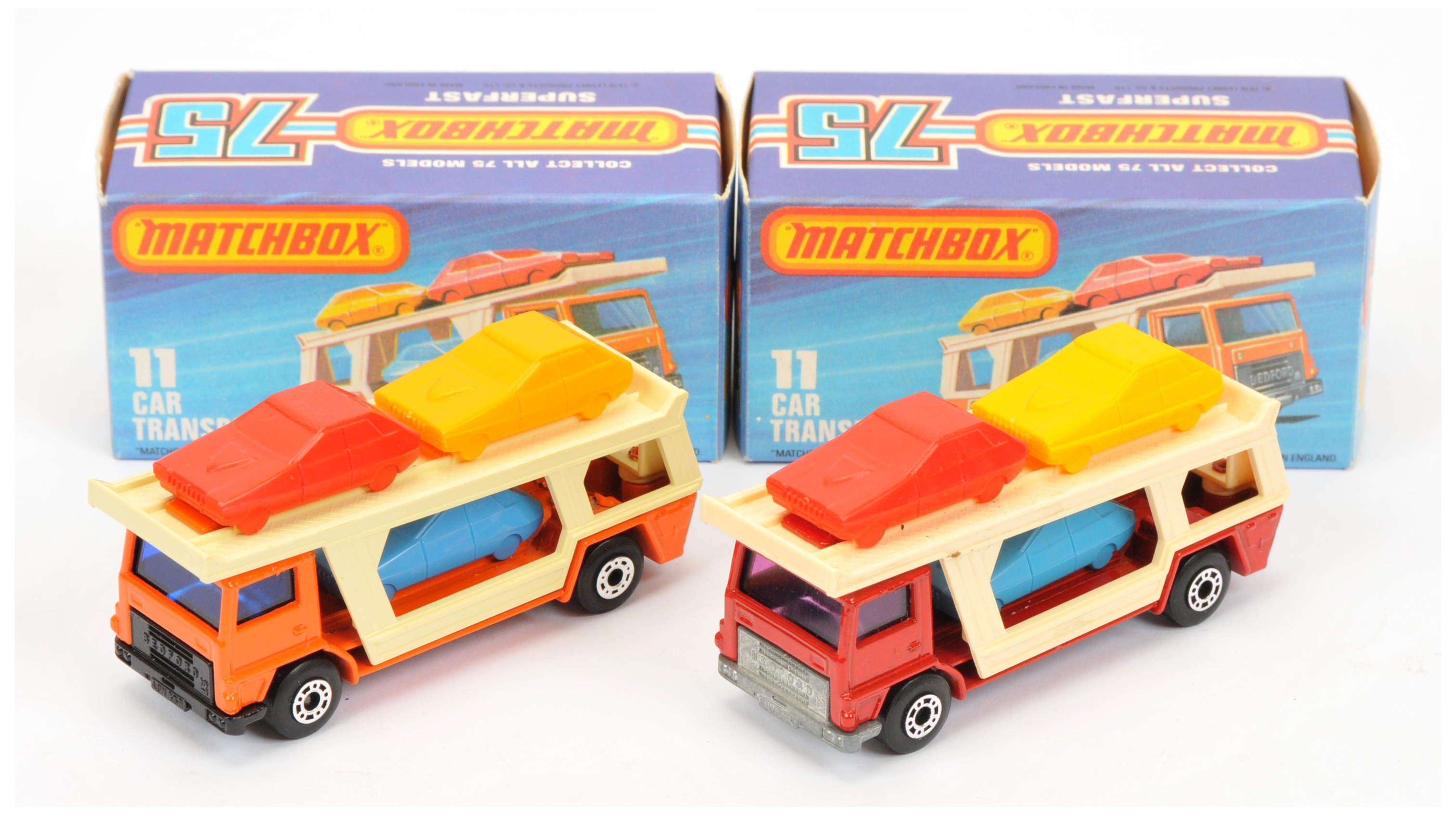 Matchbox Superfast 11c Car Transporter - RARE Red body, cream plastic back with blue, yellow and ...