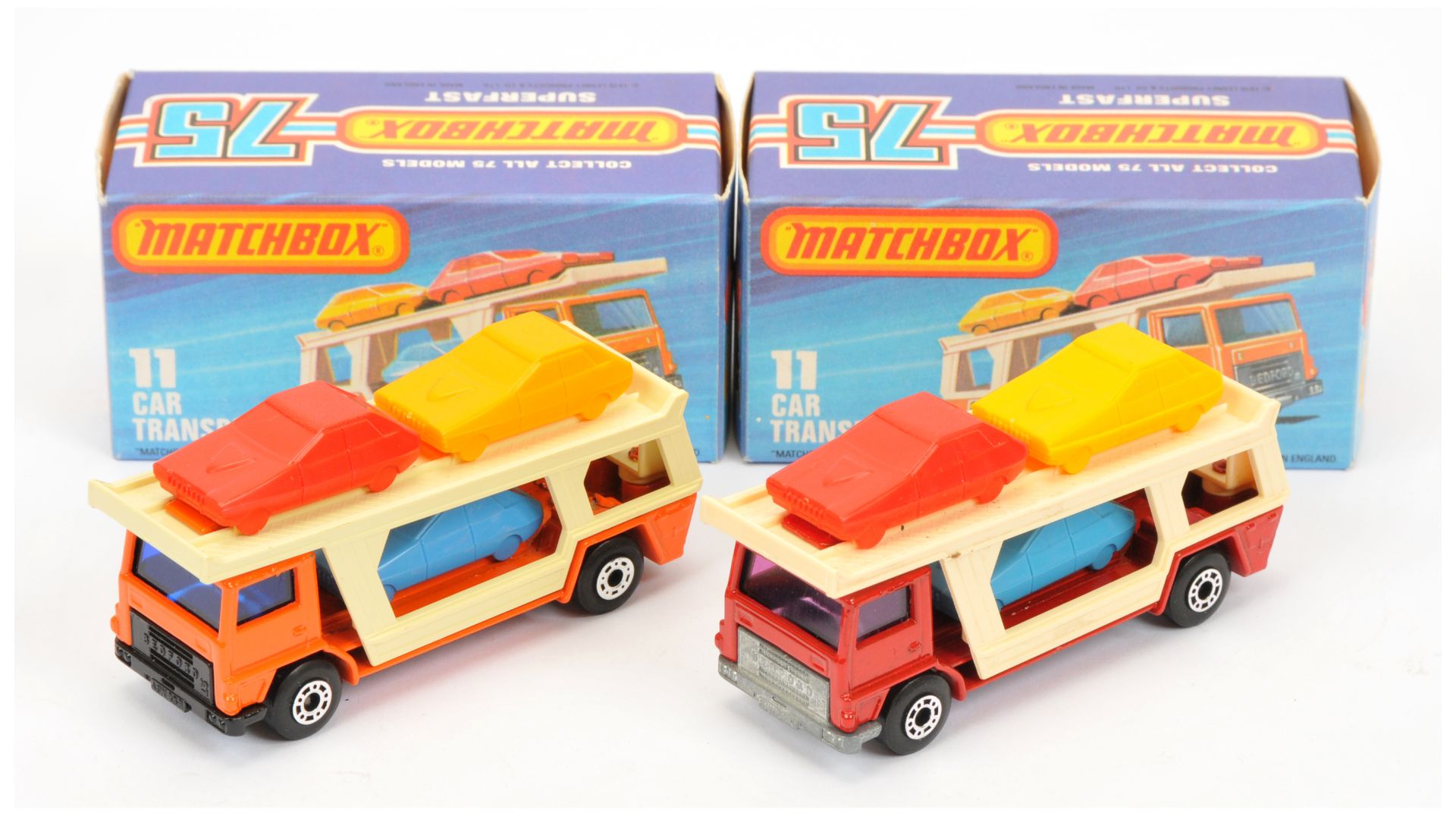Matchbox Superfast 11c Car Transporter - RARE Red body, cream plastic back with blue, yellow and ...