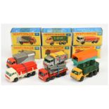 Matchbox Regular Wheels group (1) 2d Mercedes LP Trailer (2) 4d Dodge Stake Truck - type B base w...