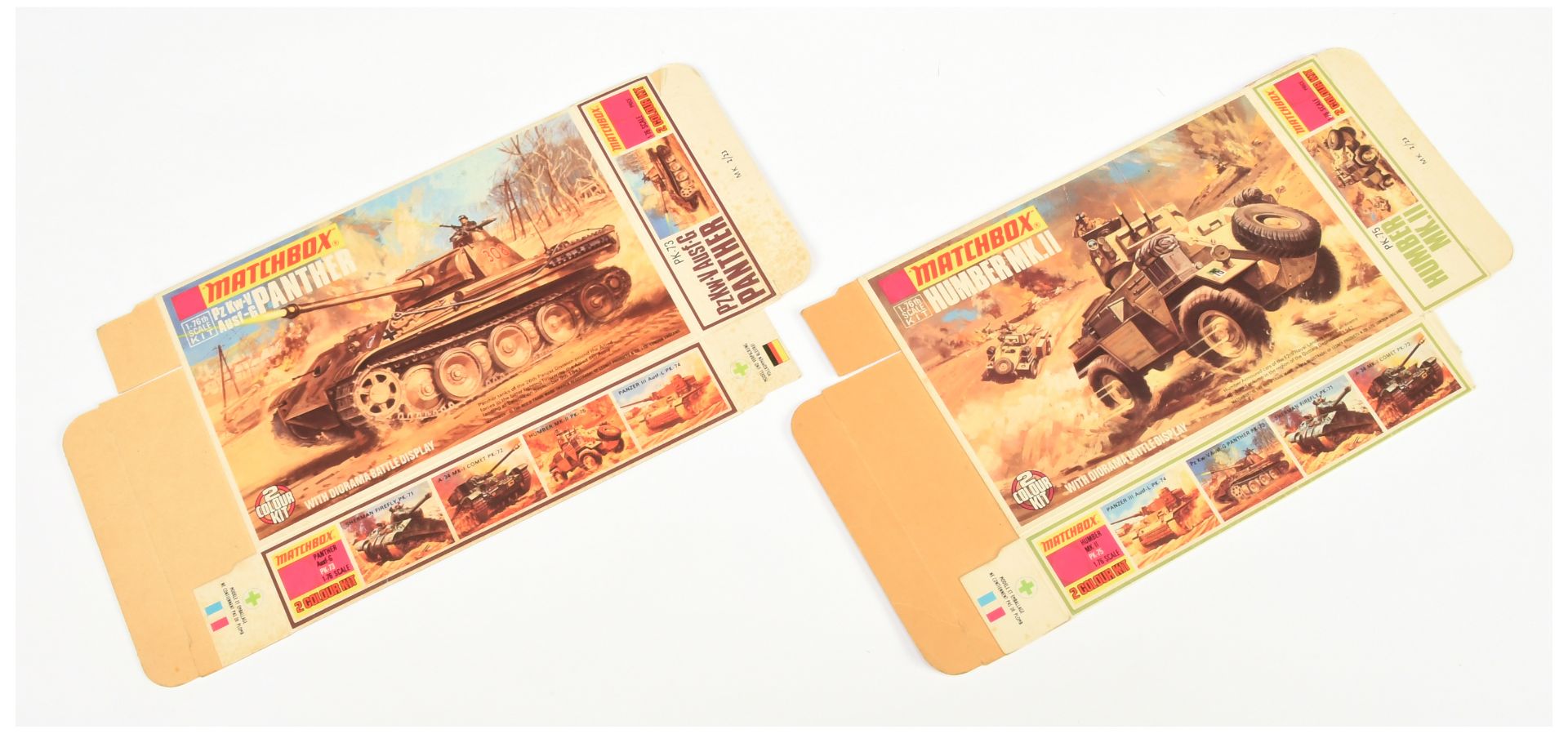 Matchbox 1/76th 2 Coulor Kit Empty Box pair (1) PK73 PzKw-V Ausf-G Panther (2) PK75 Humber MK.11 ...