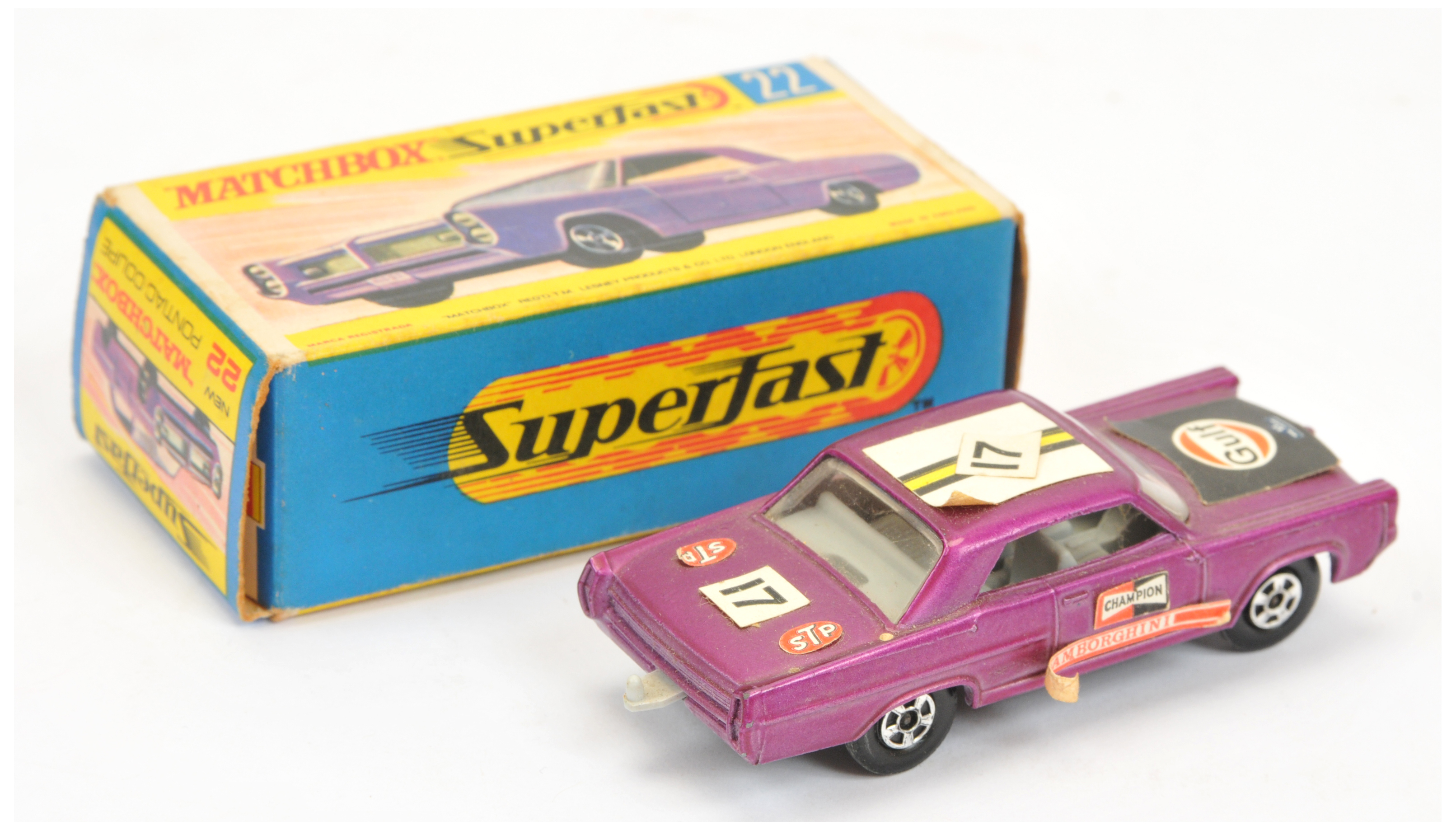 Matchbox Superfast No.22A Pontiac GP Sports Coupe - light purple body, grey interior, black base ... - Image 2 of 2