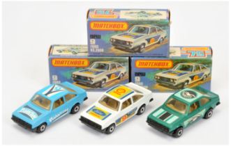 Matchbox Superfast Group Of 3 Ford Escort 2000 - (1) - White, (2)  Green "Seagull" labels and (3)...