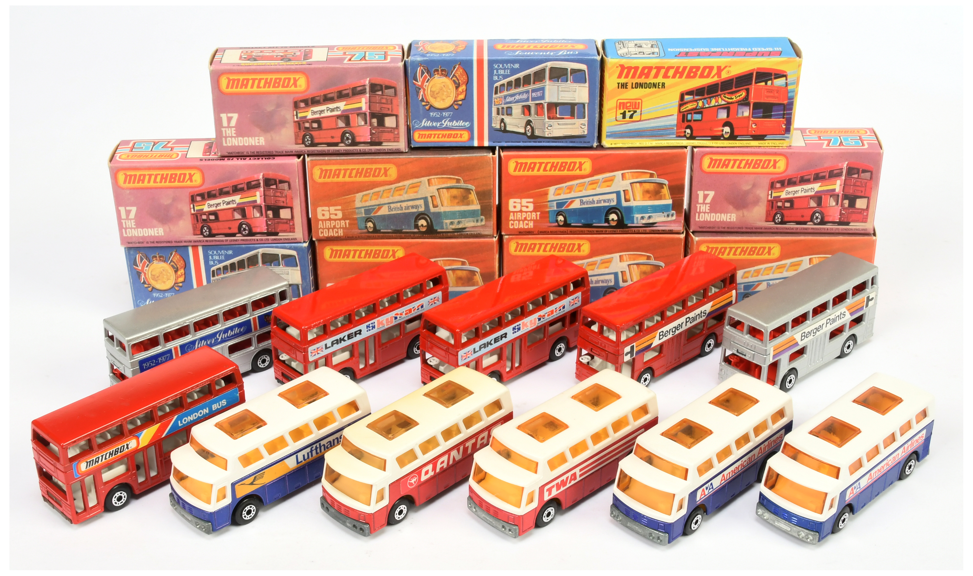 Matchbox Superfast Group Of Buses To Include - 6 X Londoner "Berger Paints"  - silver, 5 X 65 Air...