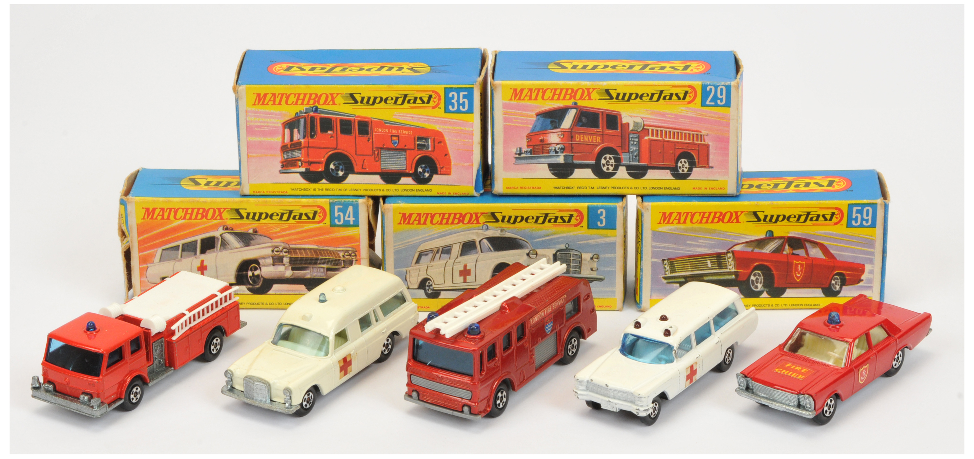 Matchbox Superfast  Group Of 5 Emergency Vehicles  To Include  - 35a Merryweather fire Engine - M...