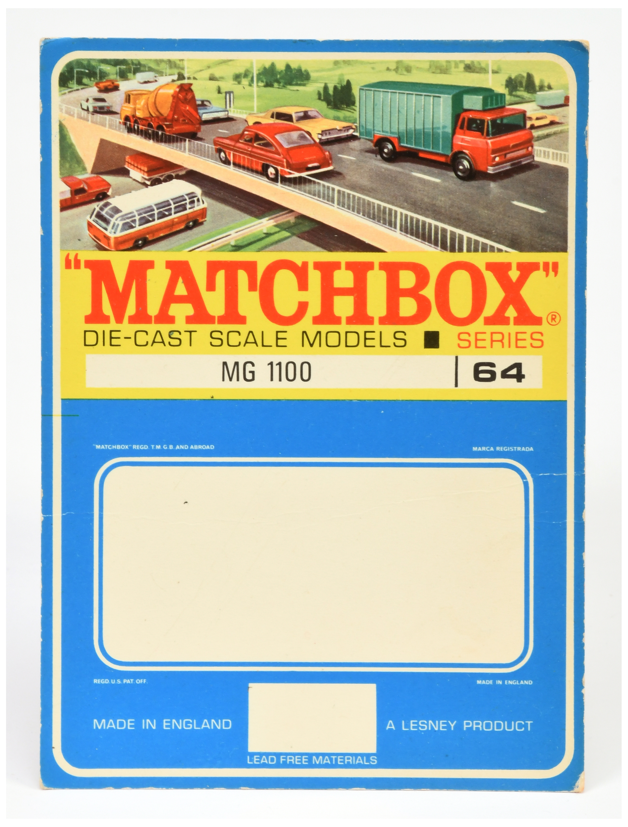 Matchbox Regular Wheels 64b MG 1100 un-punched printers sample blister pack backing card - Excell...