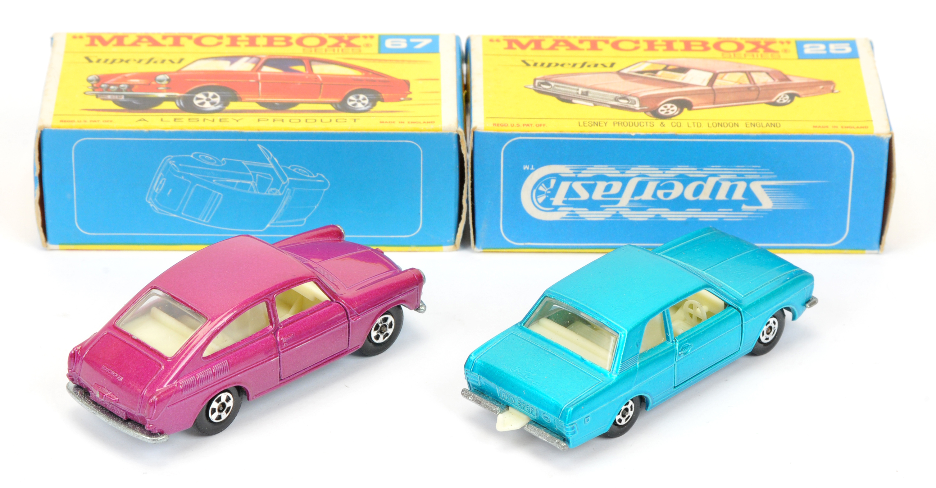 Matchbox Superfast pair (1) 25a Ford Cortina GT - metallic blue body, clear windows, ivory interi... - Image 2 of 2