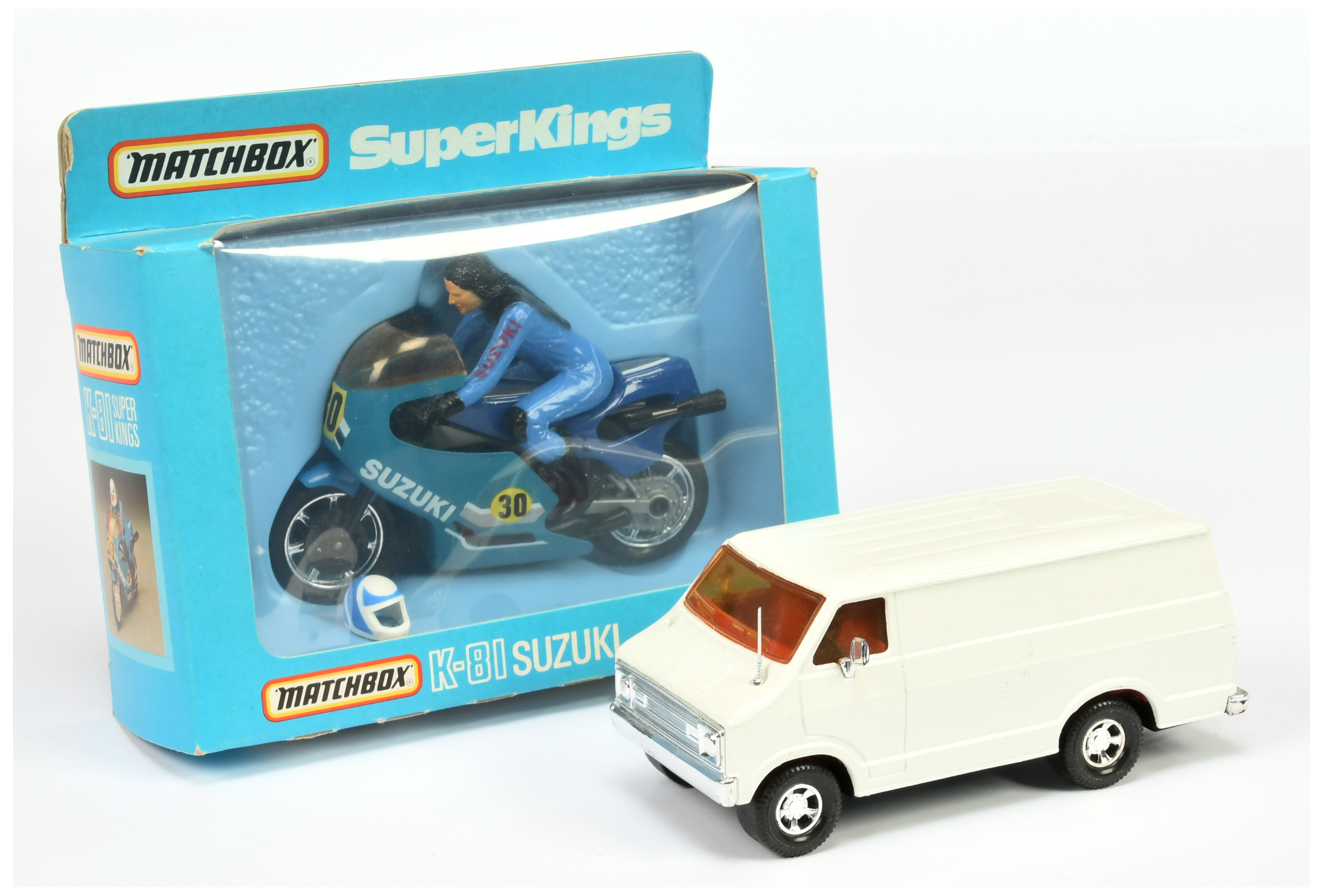 Matchbox Super Kings pair (1) K81 Suzuki Motorcycle - blue with racing number 30 tampo print Mint...