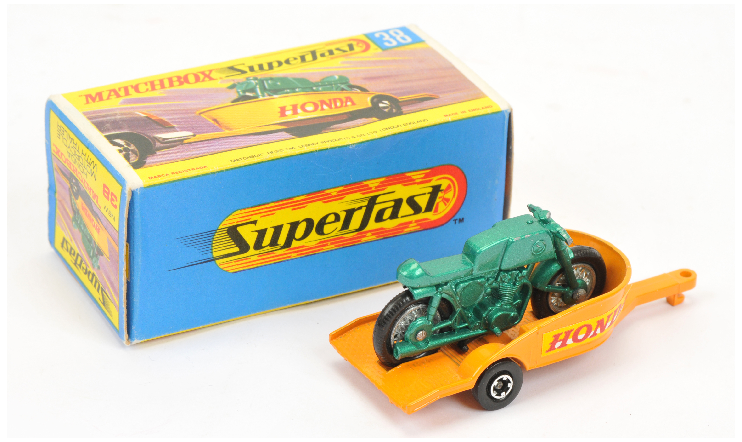 Matchbox Superfast 38a Honda Motorcycle & Trailer Twin Pack Issue - metallic emerald green motorc... - Image 2 of 2