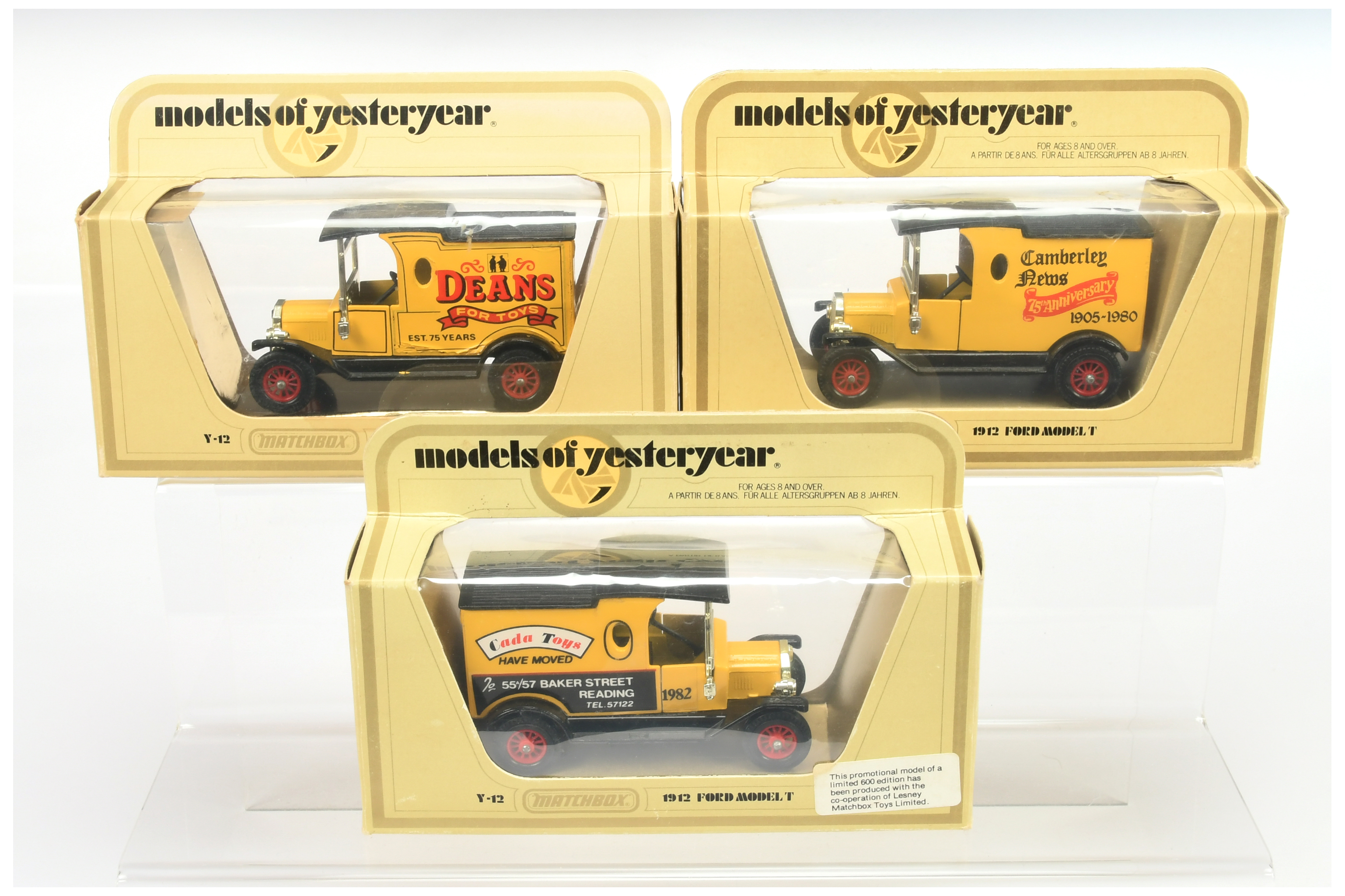 Matchbox Models of Yesteryear a group of Code 2 Y12 Ford Model T Vans (1) Cada Toys - yellow, bla...