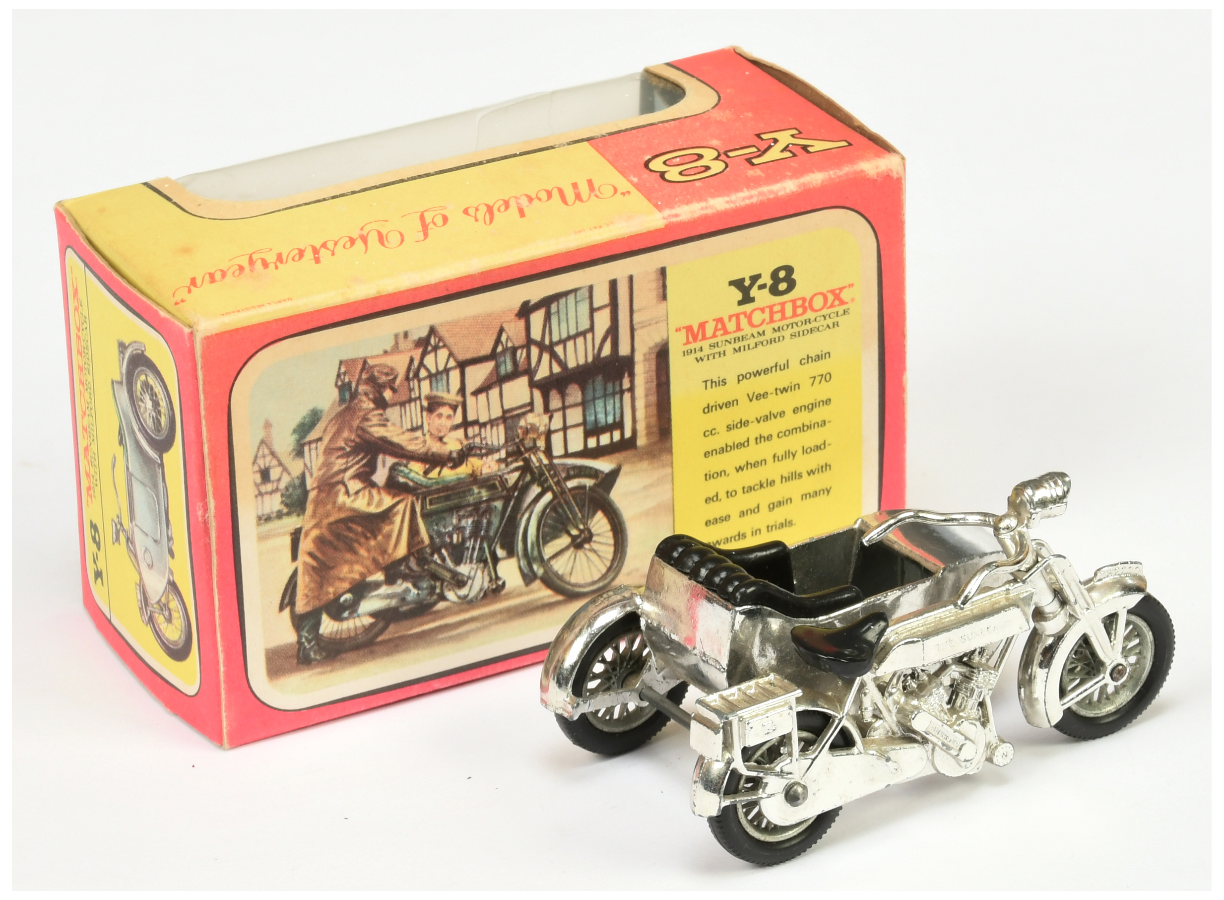 Matchbox Models of Yesteryear Y8 1914 Sunbeam Motorcycle & Sidecar - chrome plated body with cast... - Image 2 of 2