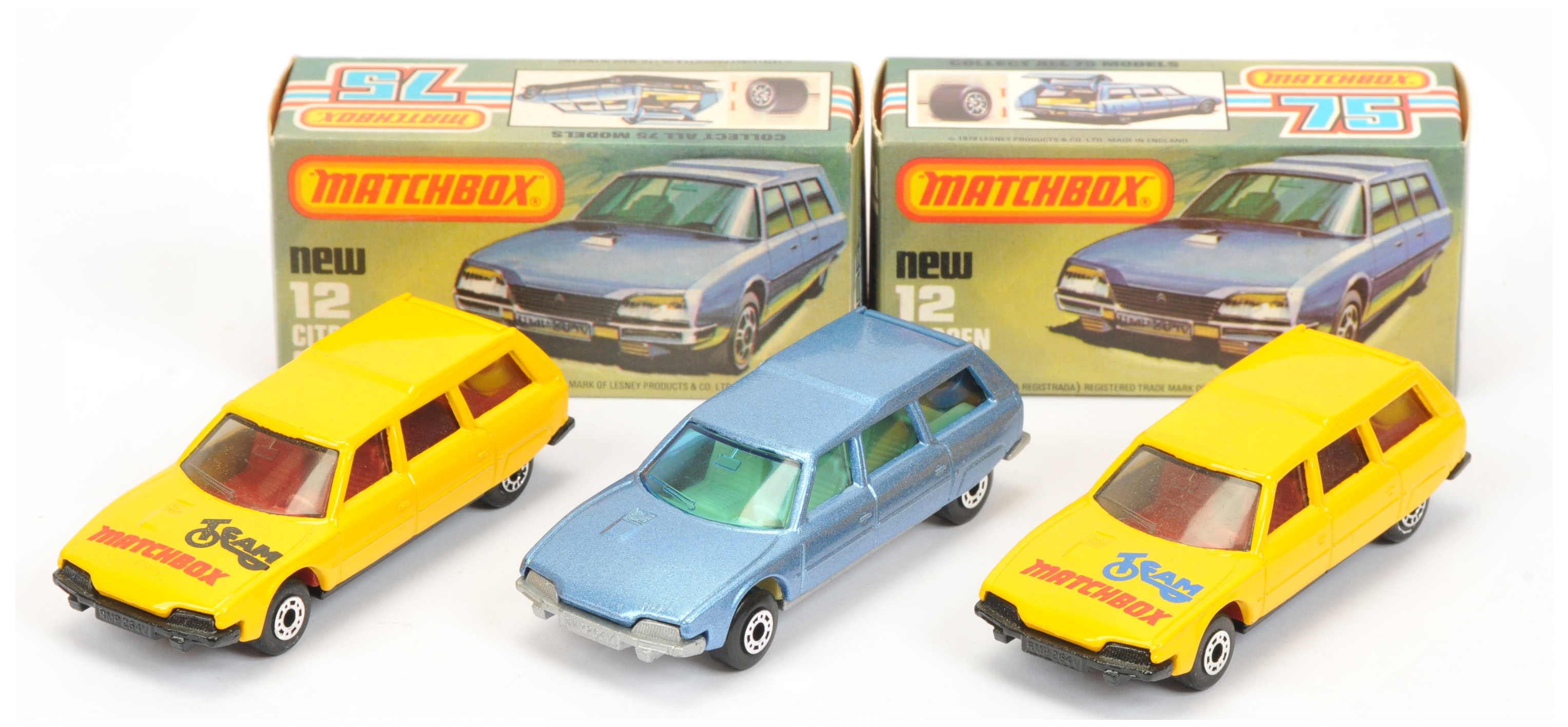 Matchbox Superfast 12d Citroen CX - (1) Metallic blue, pale yellow interior, silver base, RARE bl...